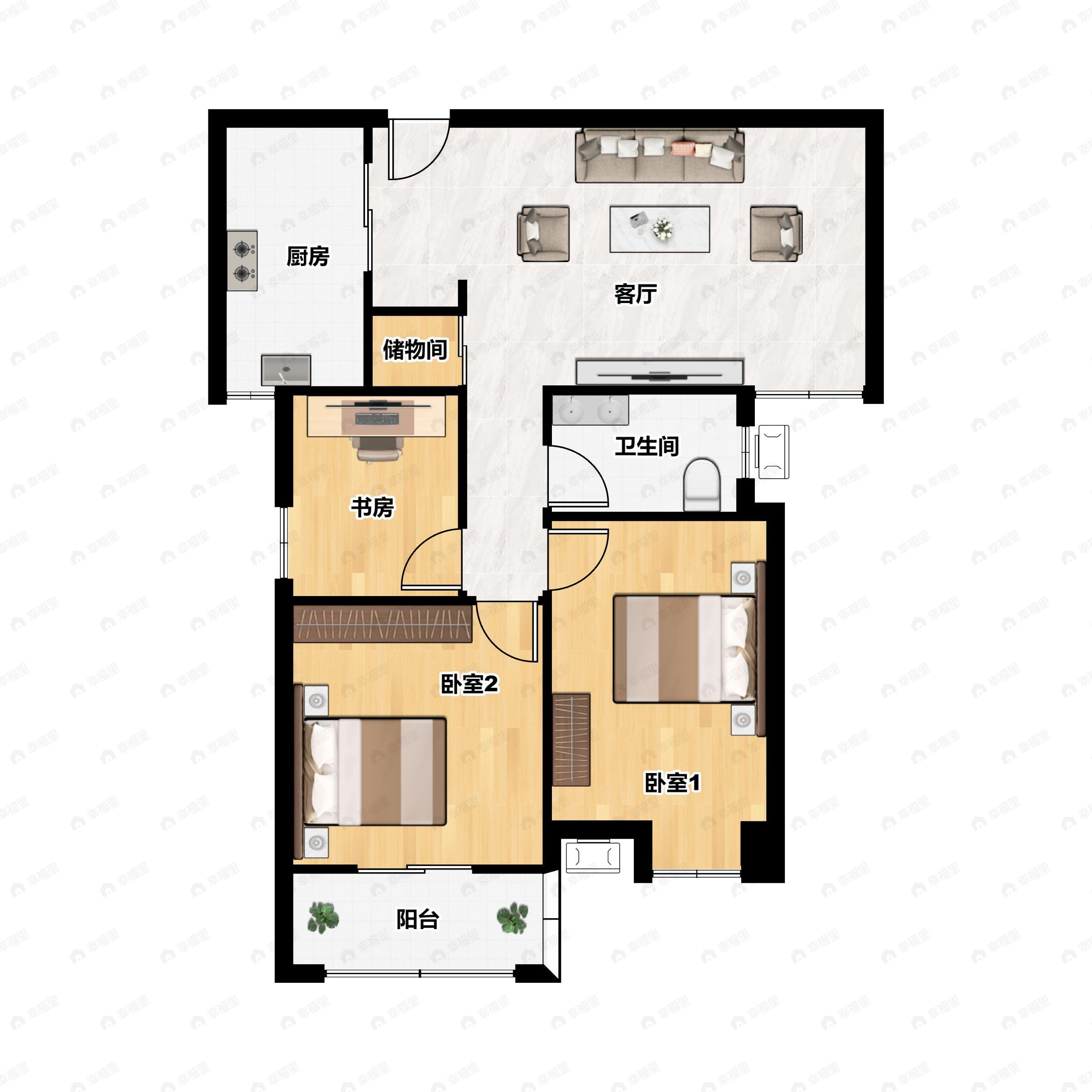 3室2厅1卫建面110平户型图