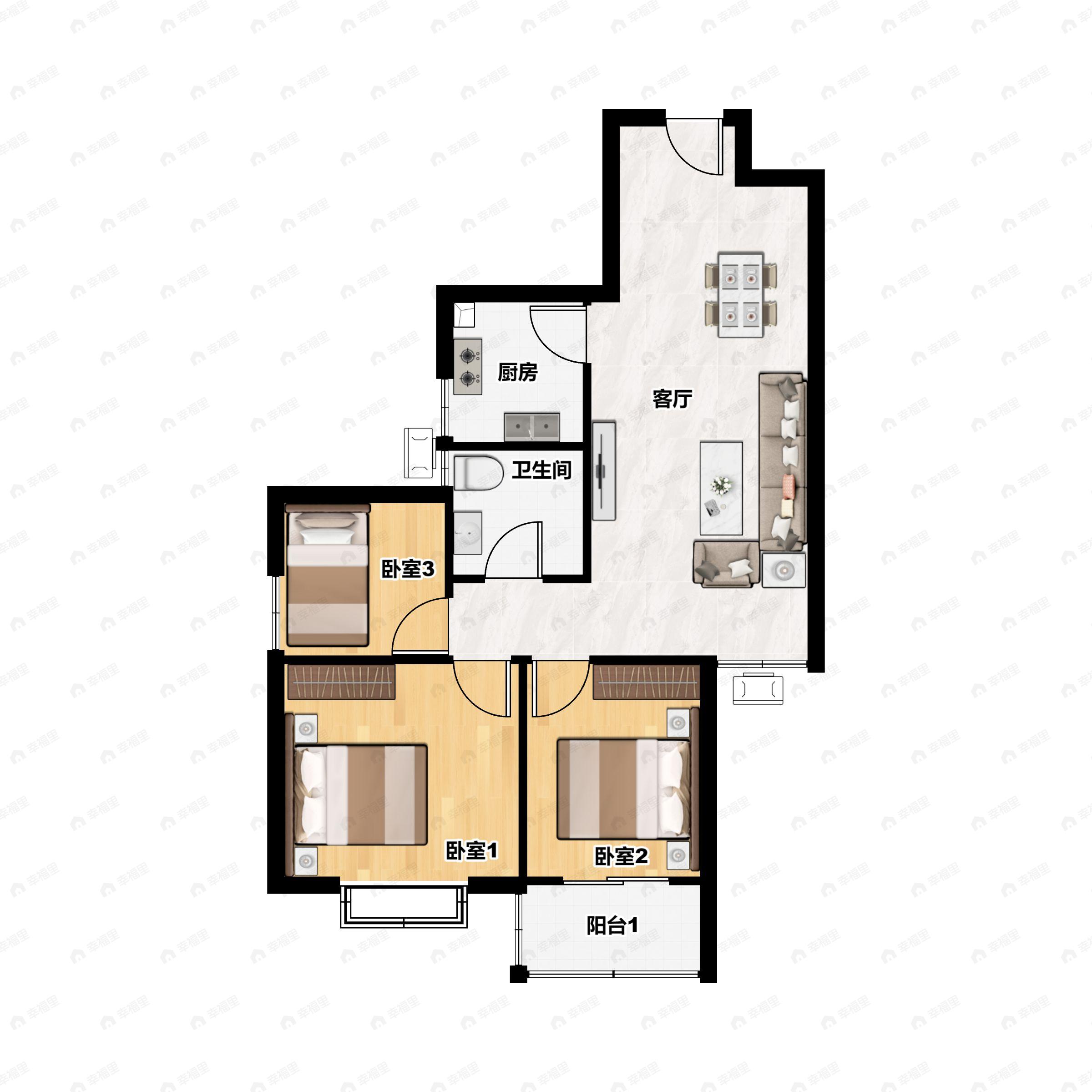 3室2厅1卫建面96平户型图