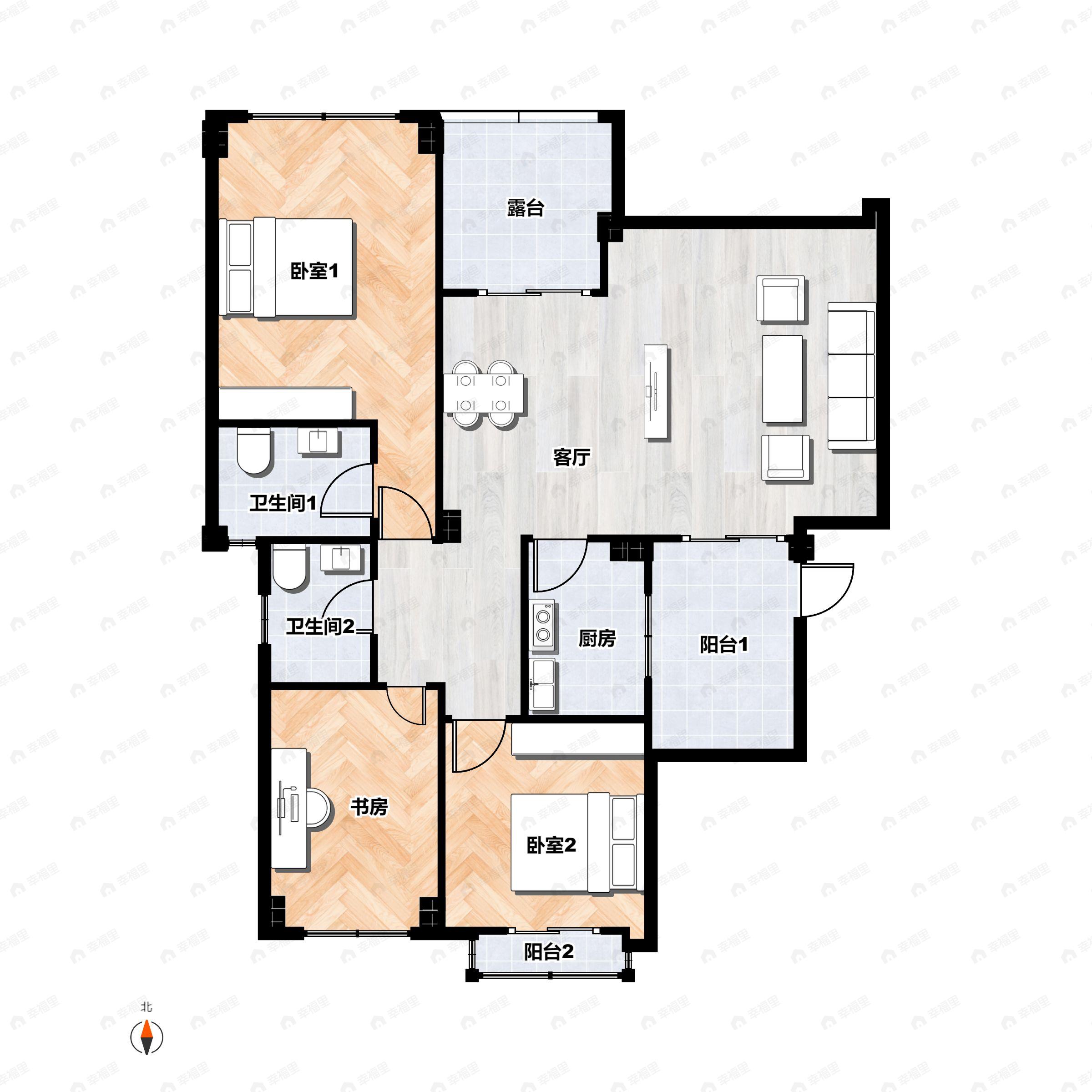3室2厅2卫建面121平南户型图