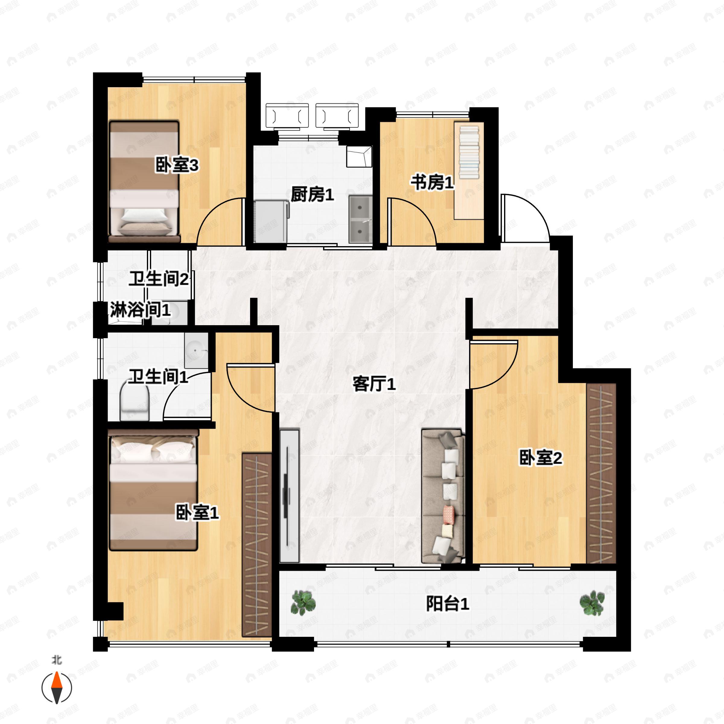 4室2厅2卫建面125平户型图