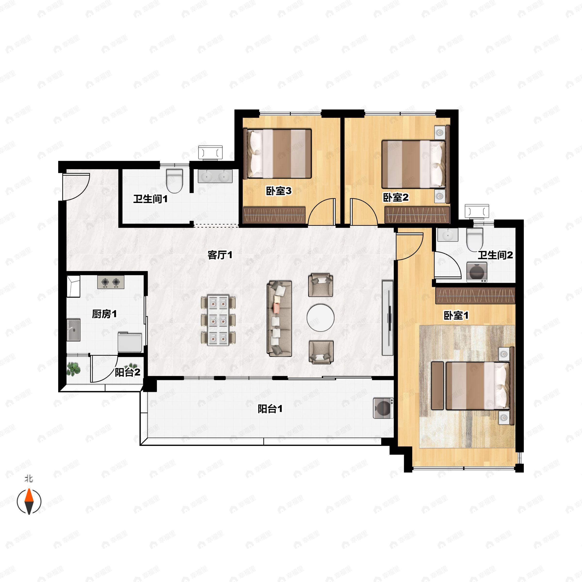 亿佳源星悦城3室2厅2卫户型图