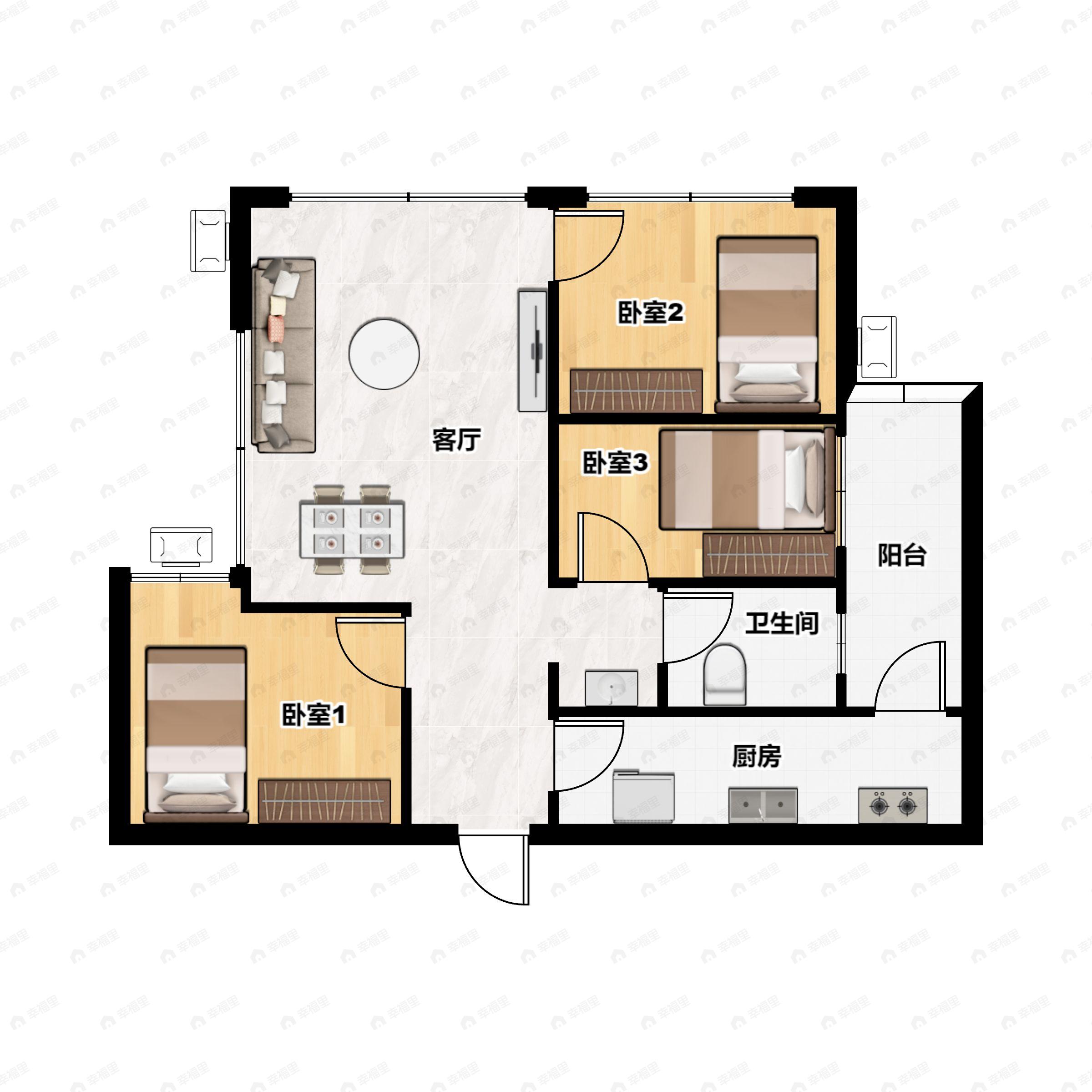 蓝光金双楠3室2厅1卫户型图