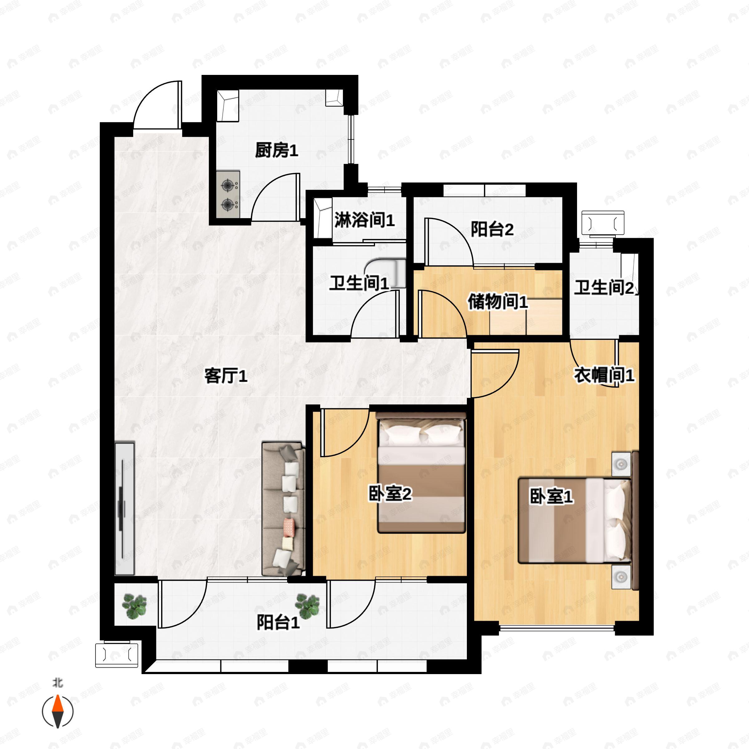 3室2厅2卫建面103平户型图