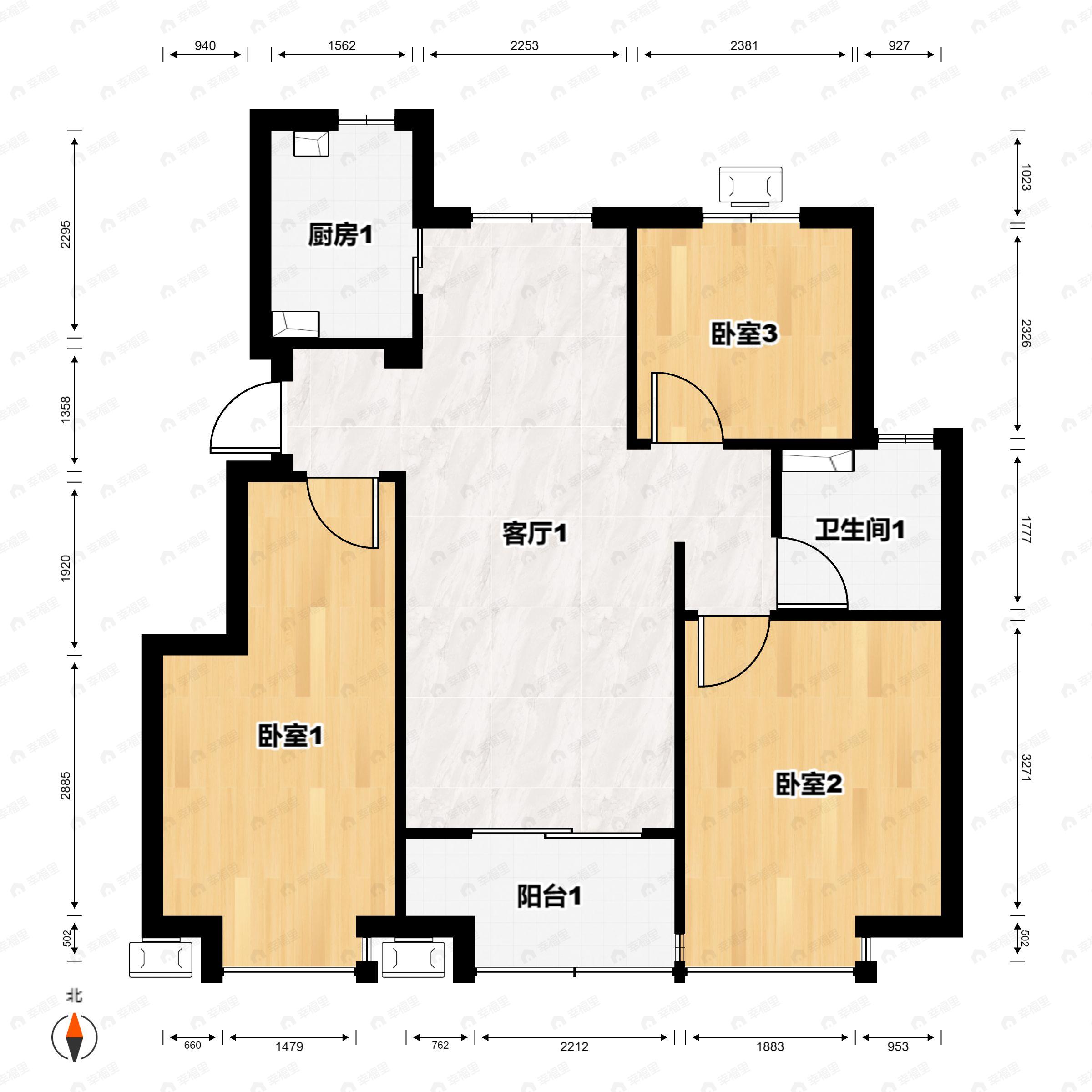 3室2厅1卫建面89平户型图