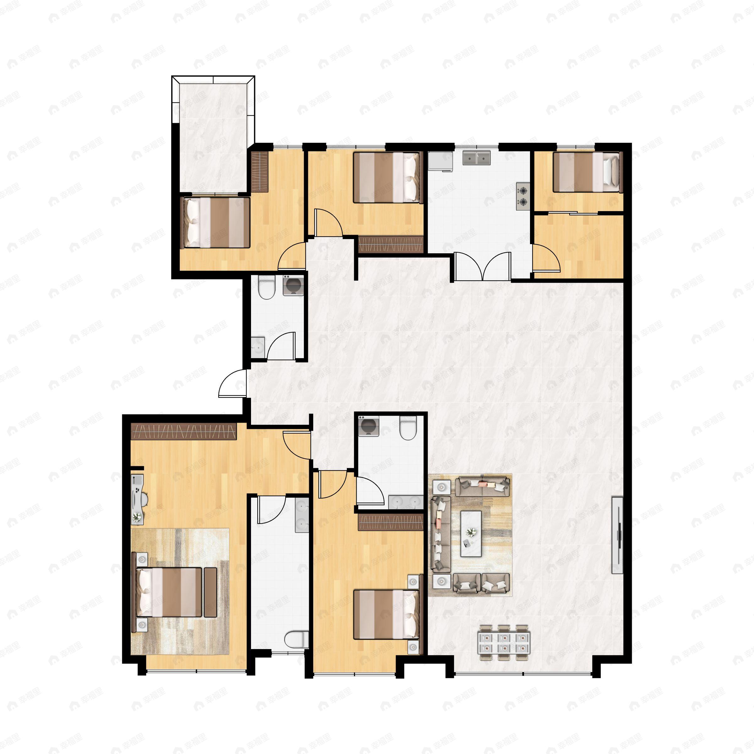 4室2厅3卫建面230m²南|北户型图