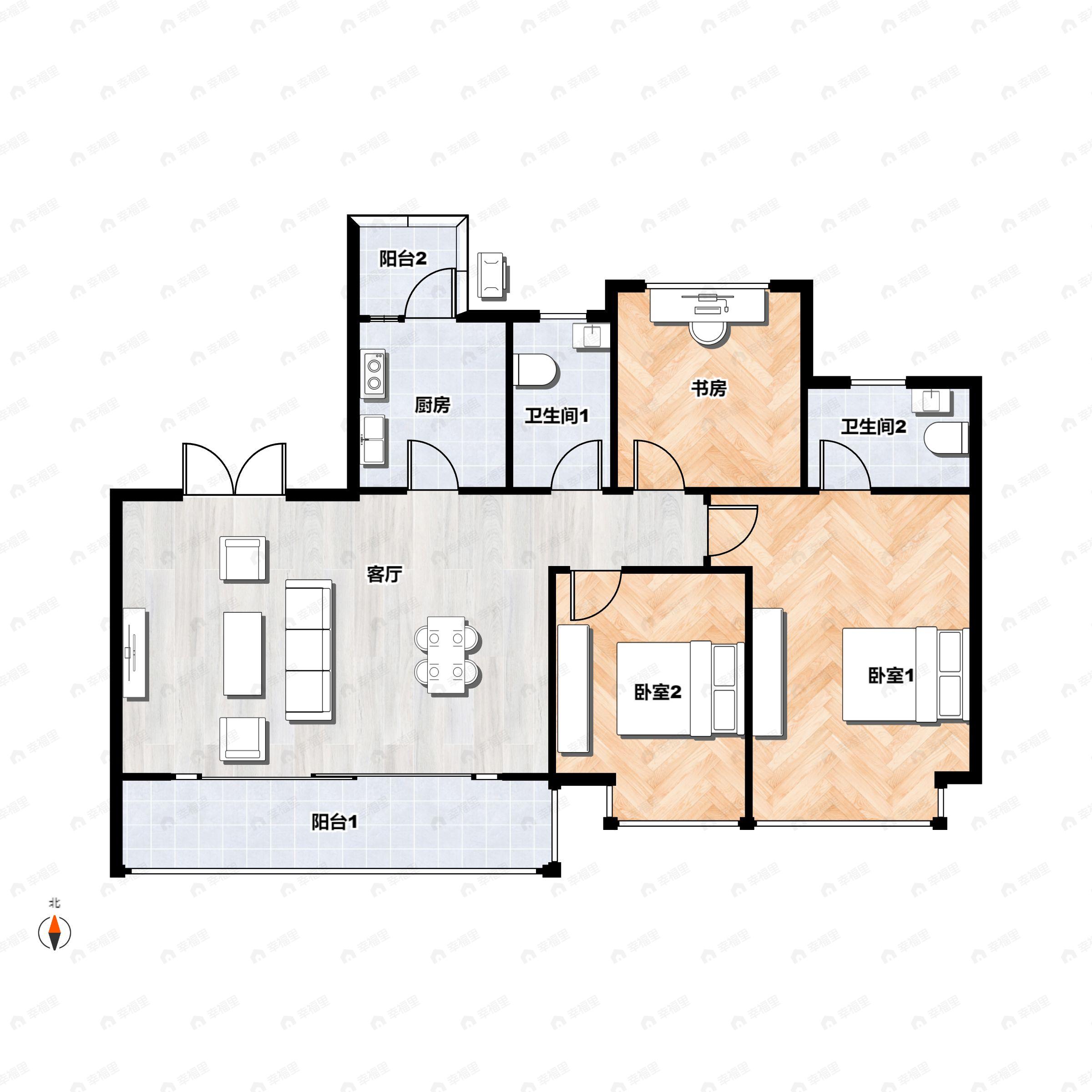 龙光天瀛3室2厅2卫户型图