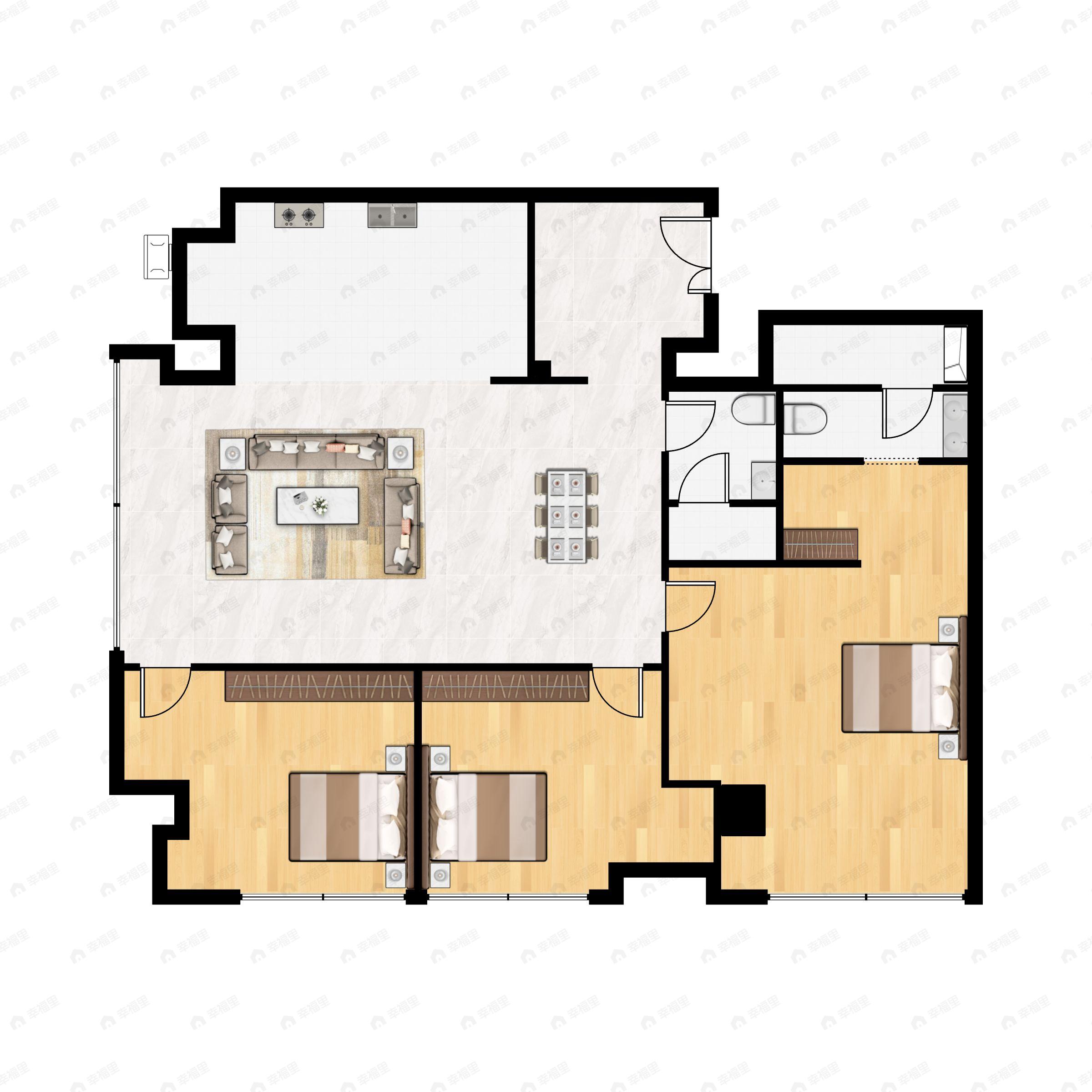 南京信泰中心3室2厅2卫户型图