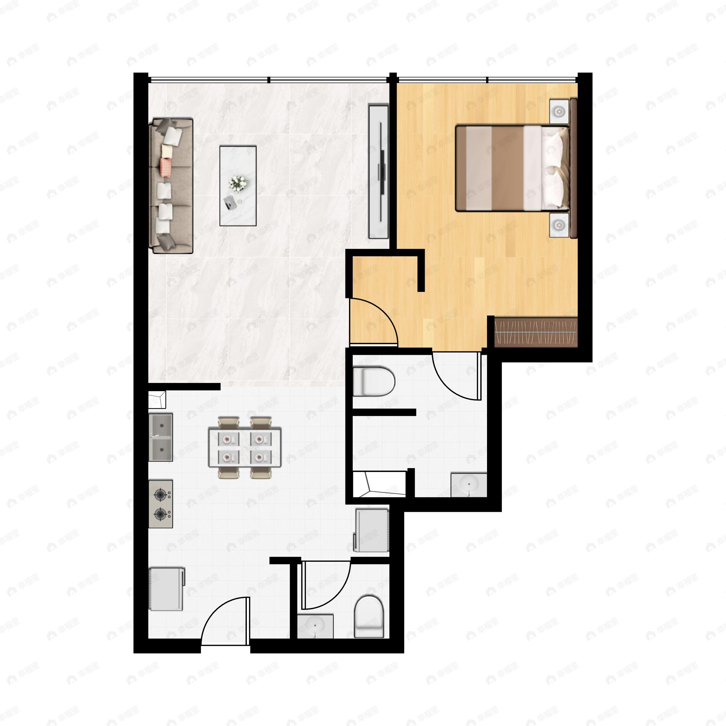 1室2厅2卫建面105m²北户型图