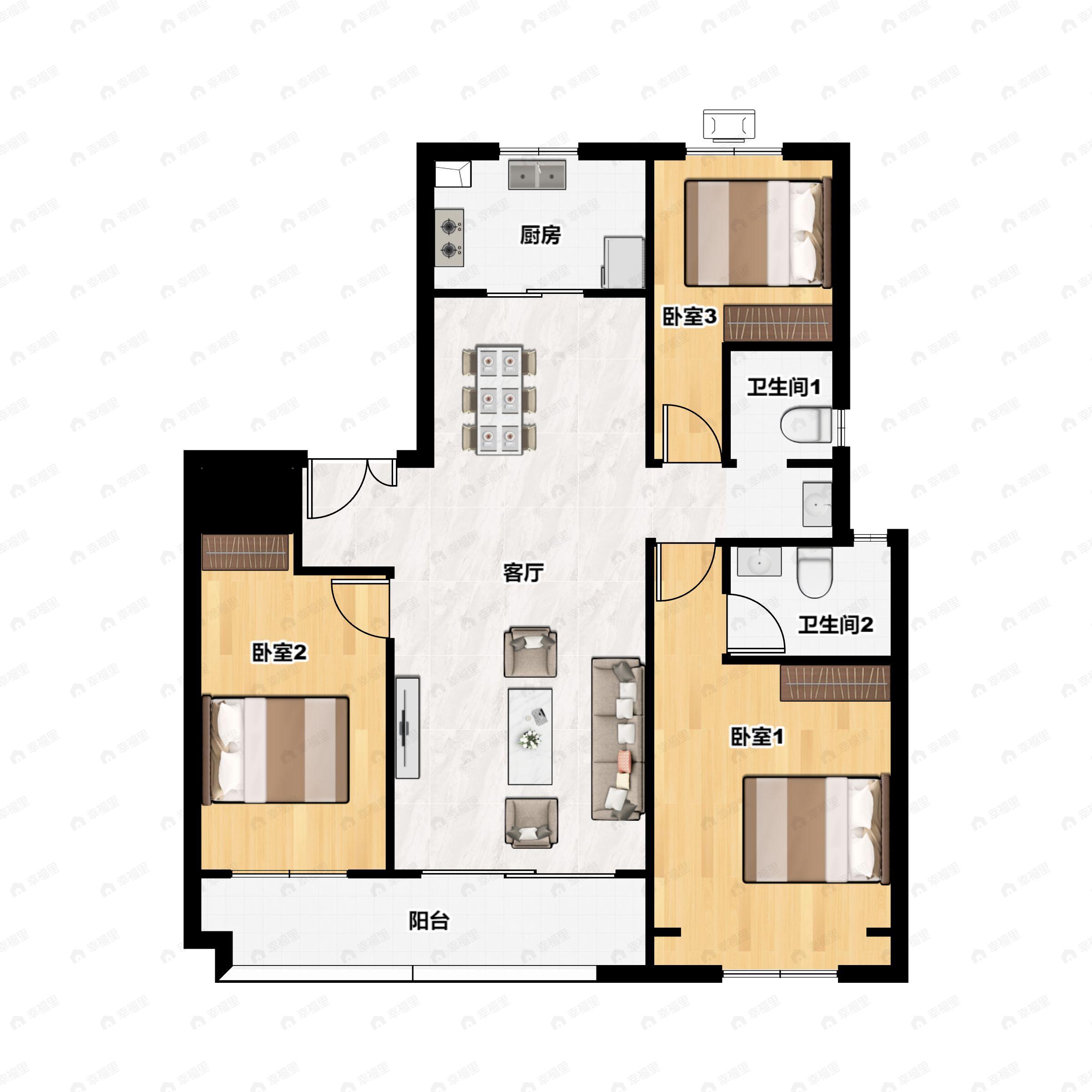 3室2厅2卫建面133平户型图