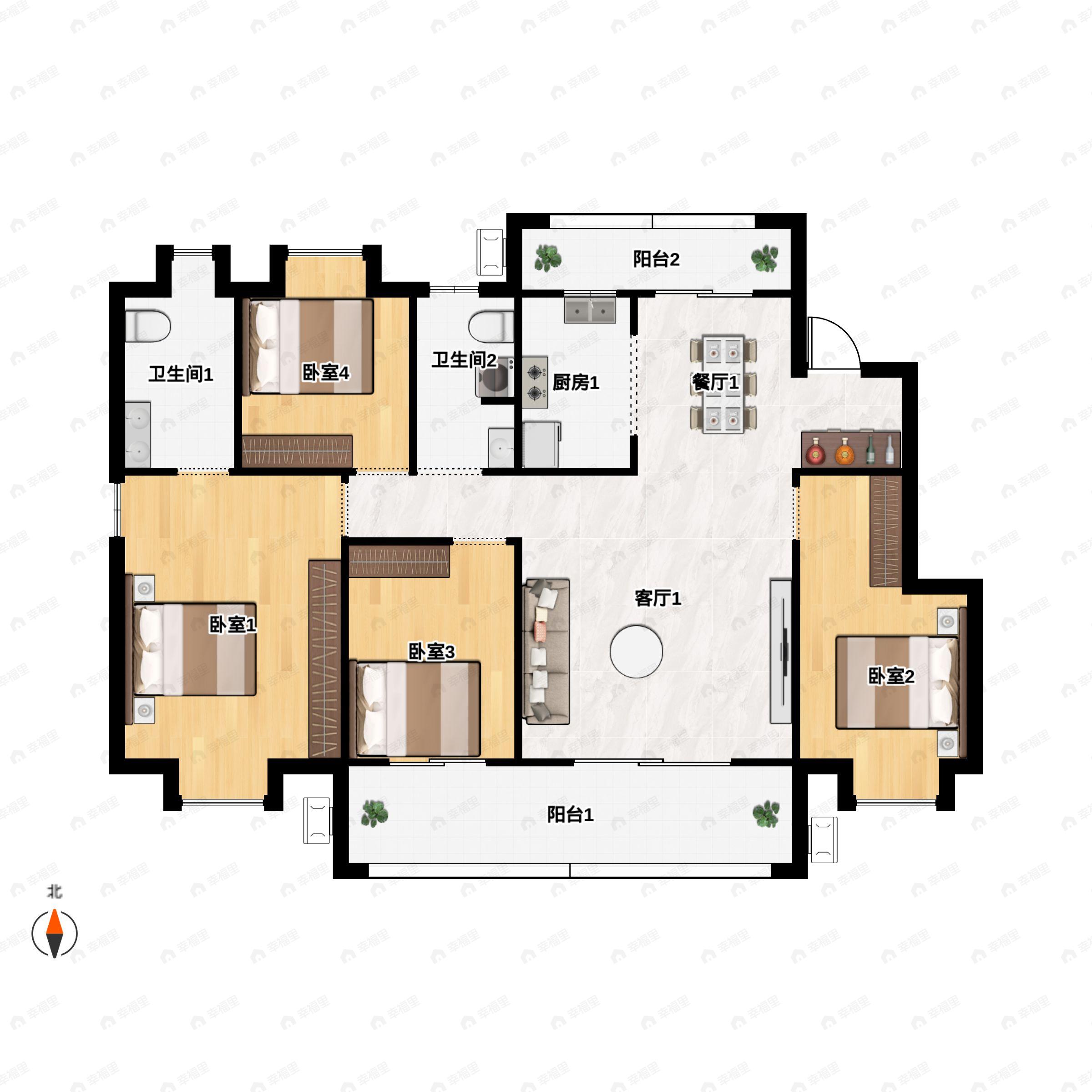 4室2厅2卫建面143平南户型图