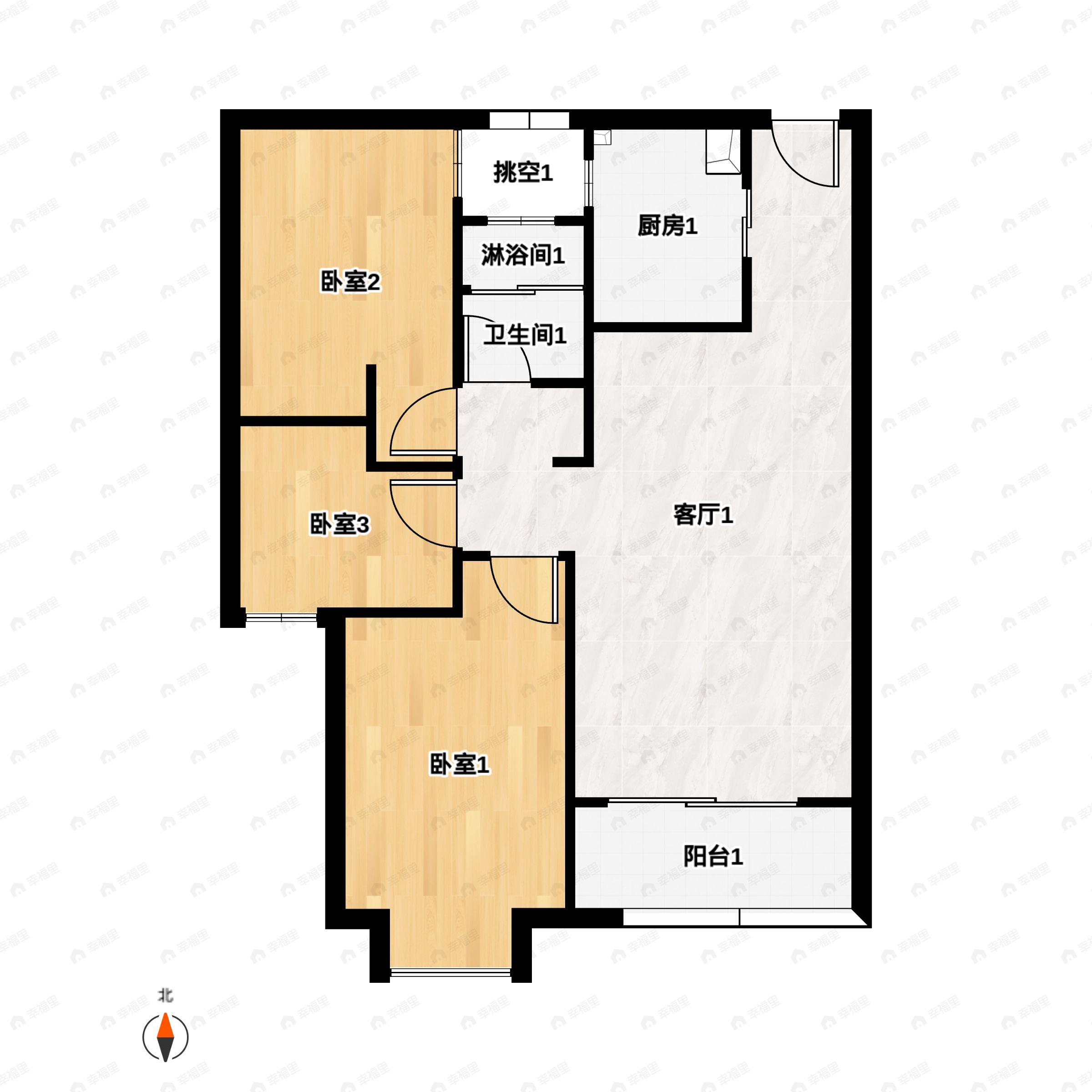3室2厅1卫建面84平南|北户型图