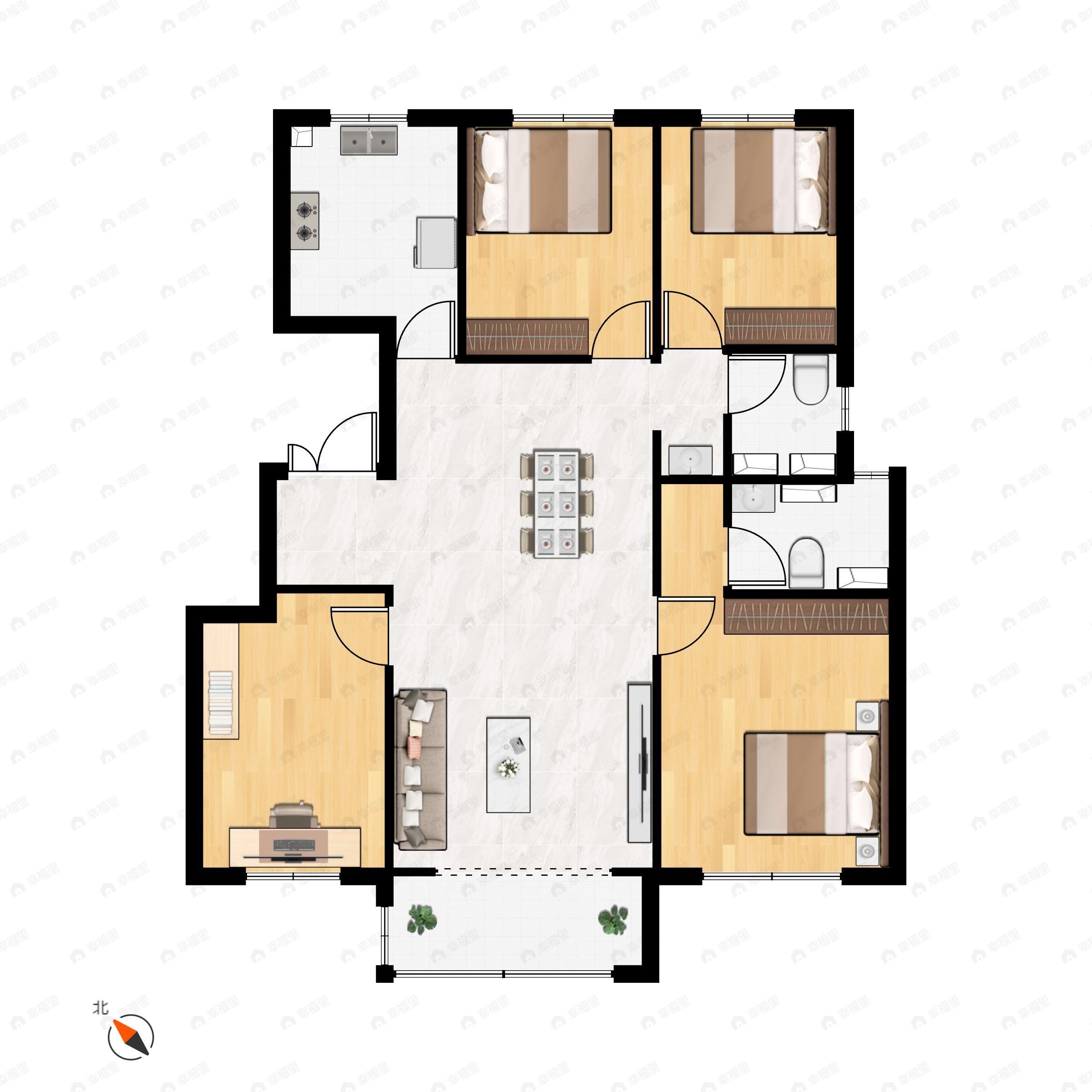 4室2厅2卫建面139平南|北户型图