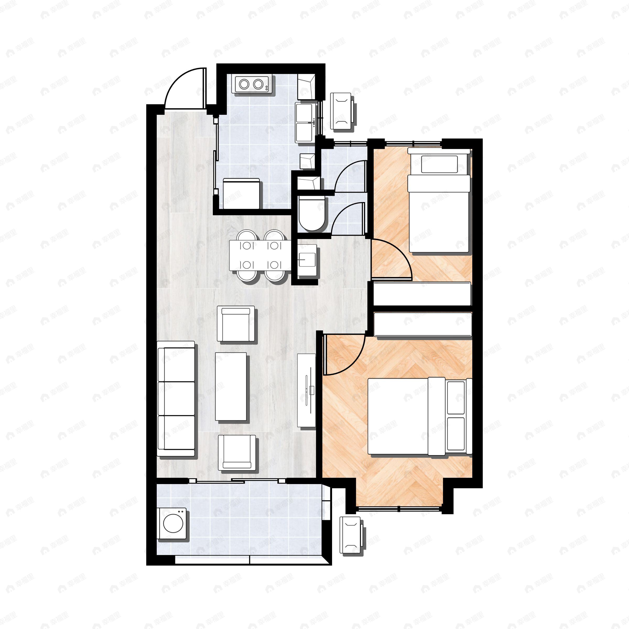 2室1厅1卫建面71m²南户型图