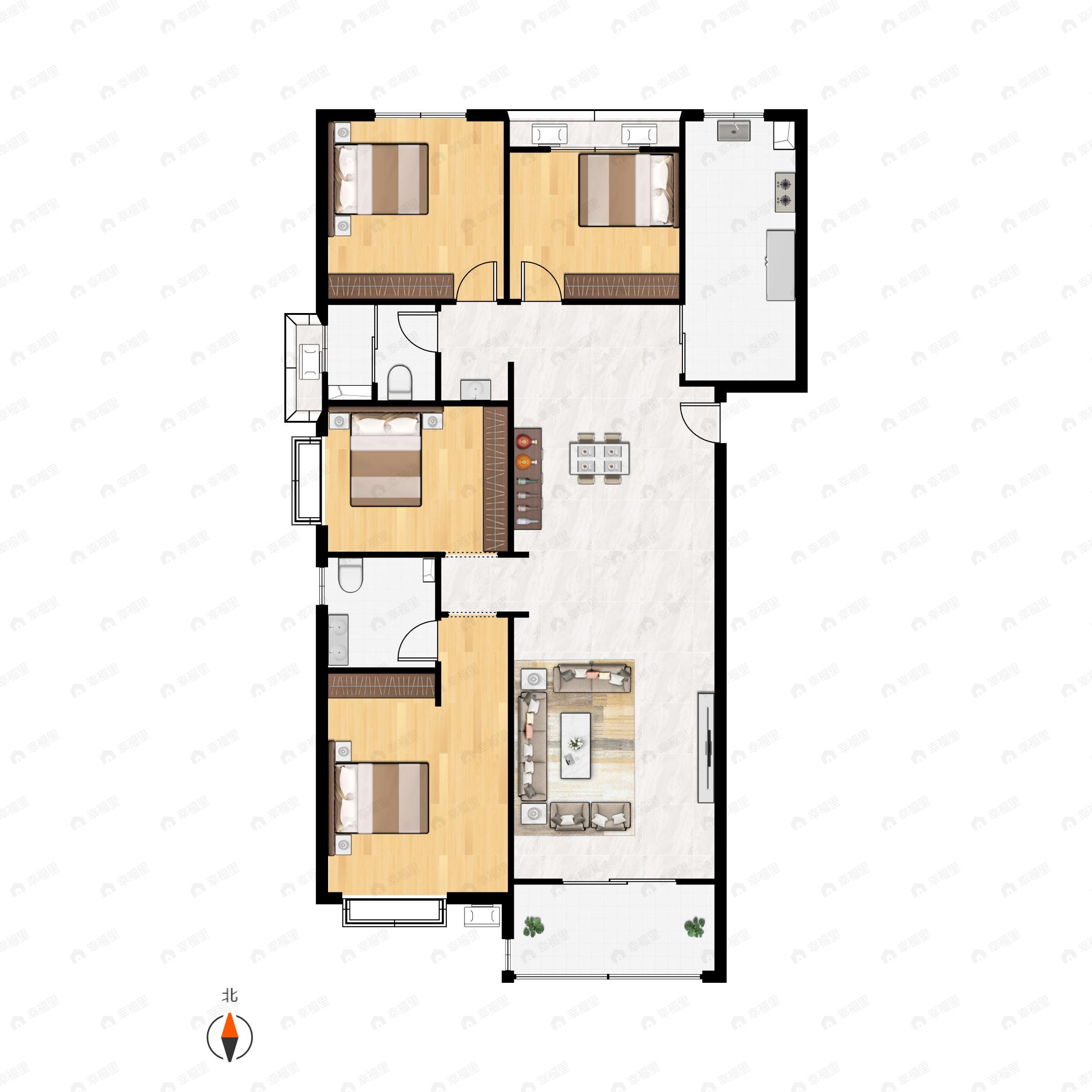 4室2厅2卫建面161平北|南户型图