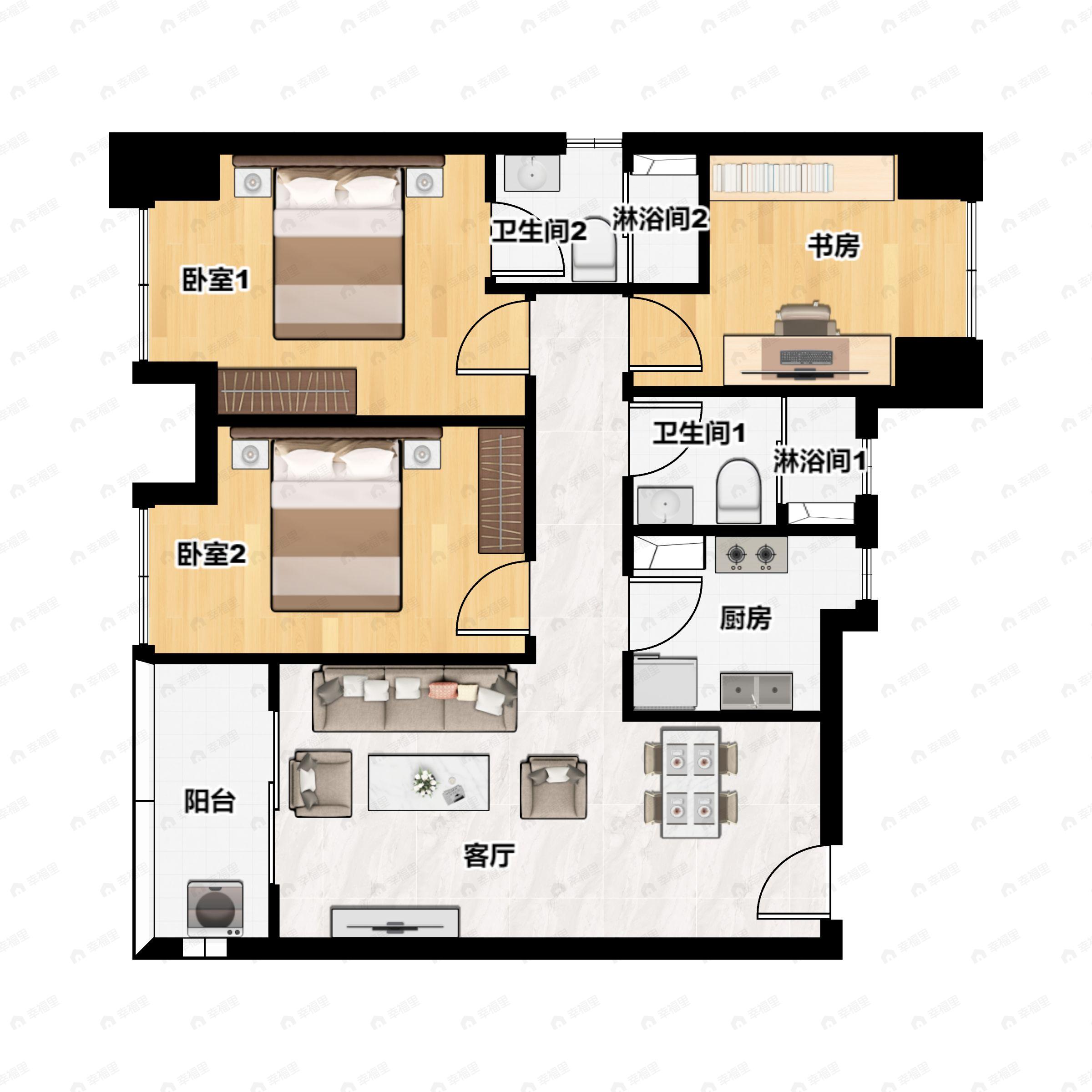 3室2厅2卫建面112平户型图