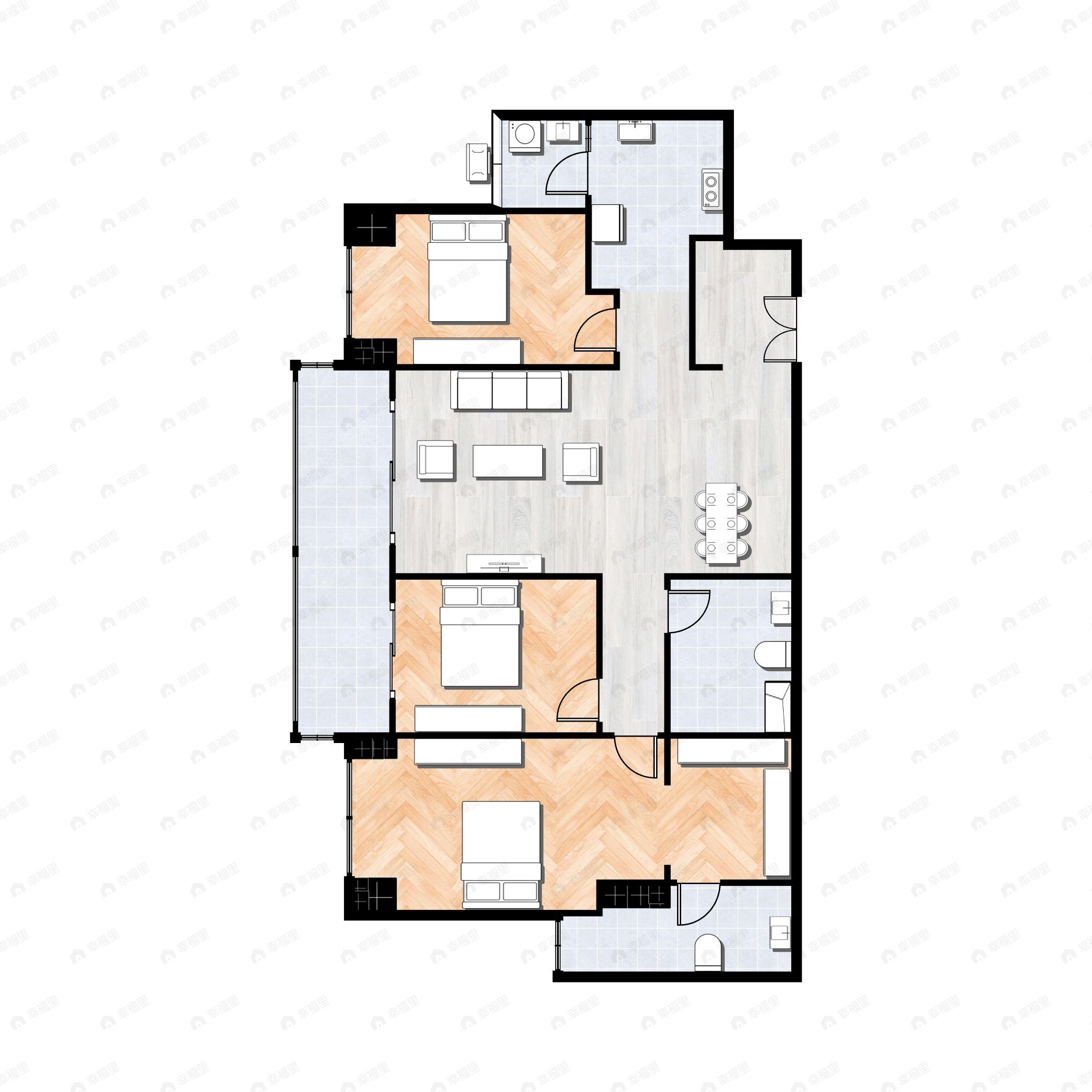 3室2厅2卫建面148m²东北|西南户型图