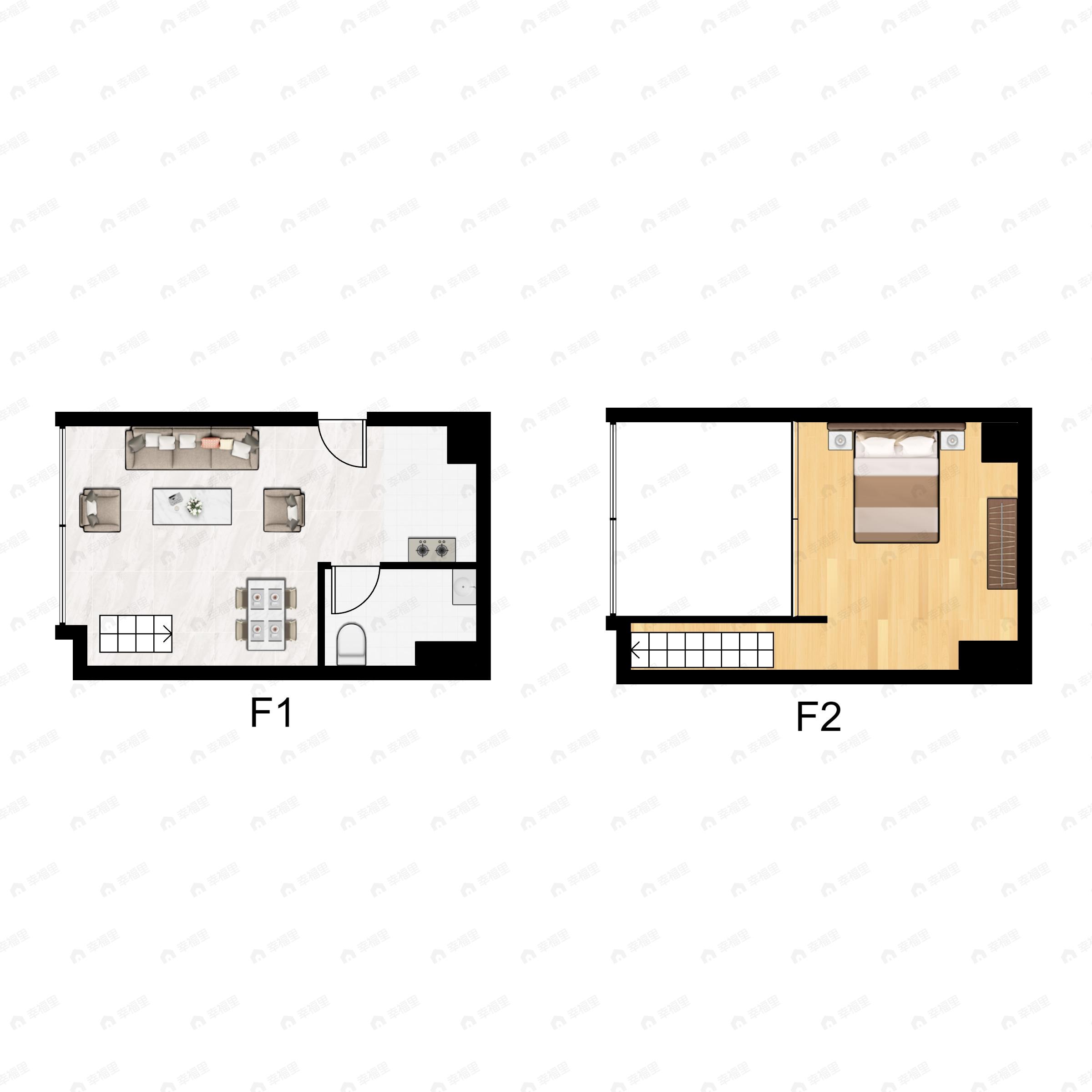 1室1厅1卫建面44m²南户型图