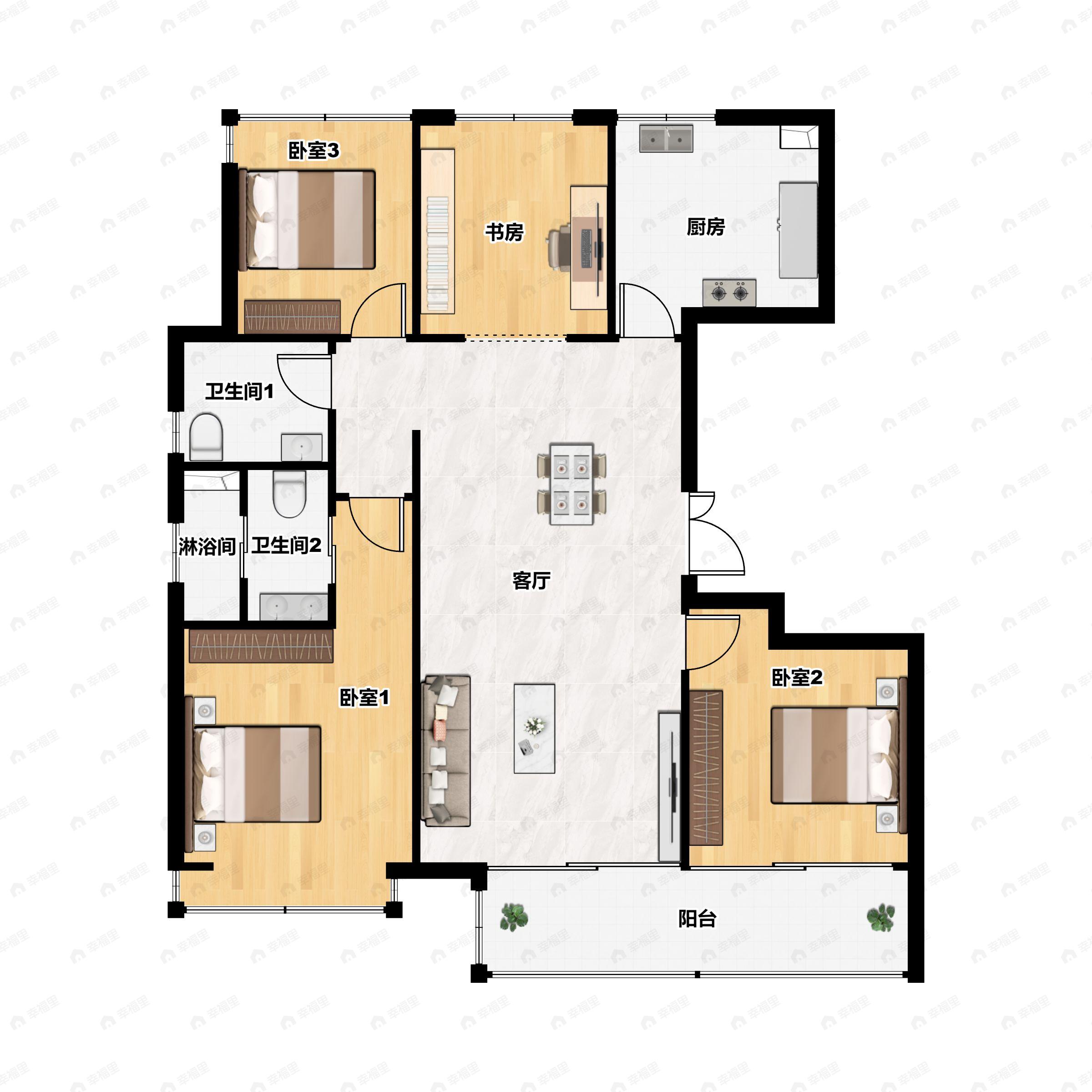 4室2厅2卫建面131平户型图
