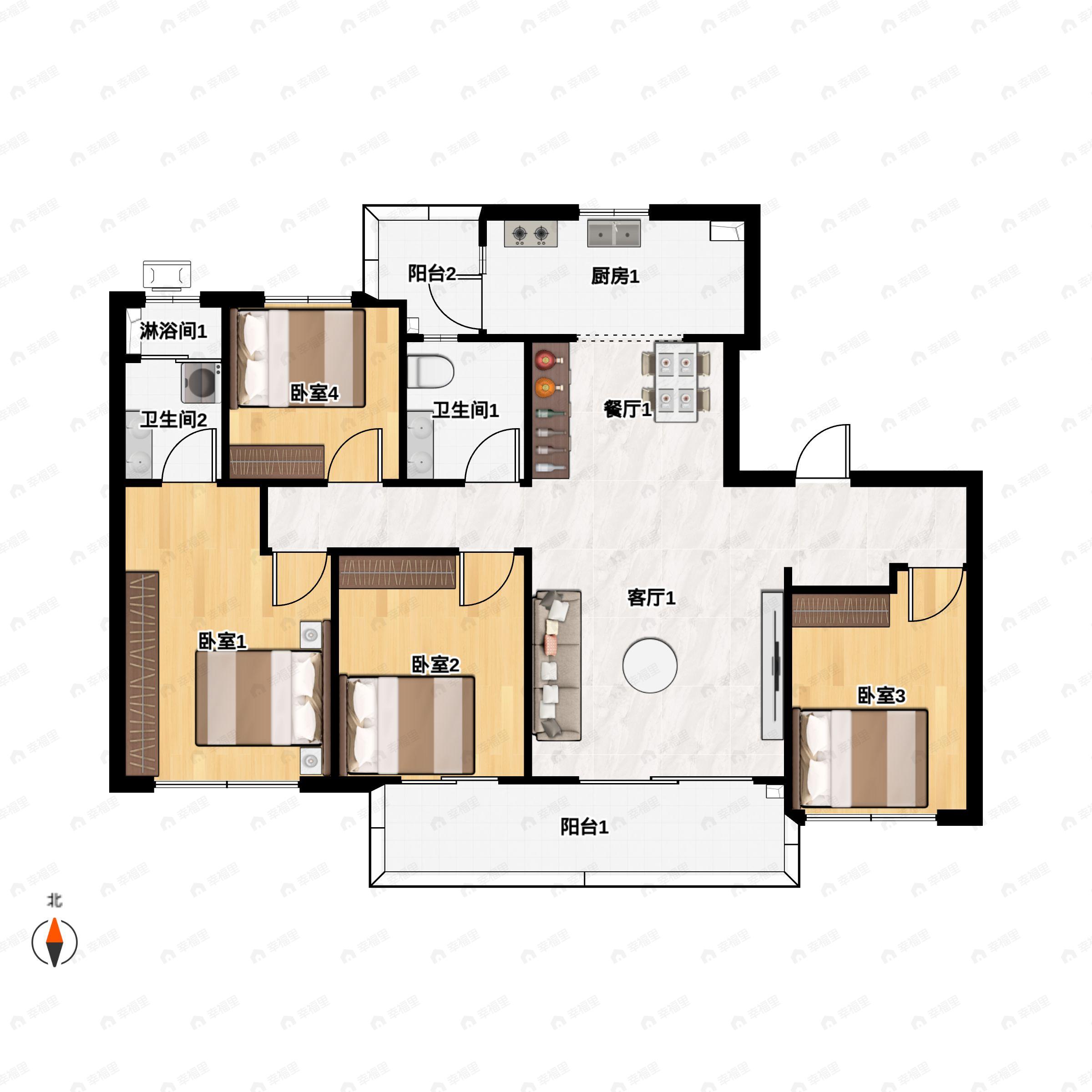 4室2厅2卫建面135平户型图