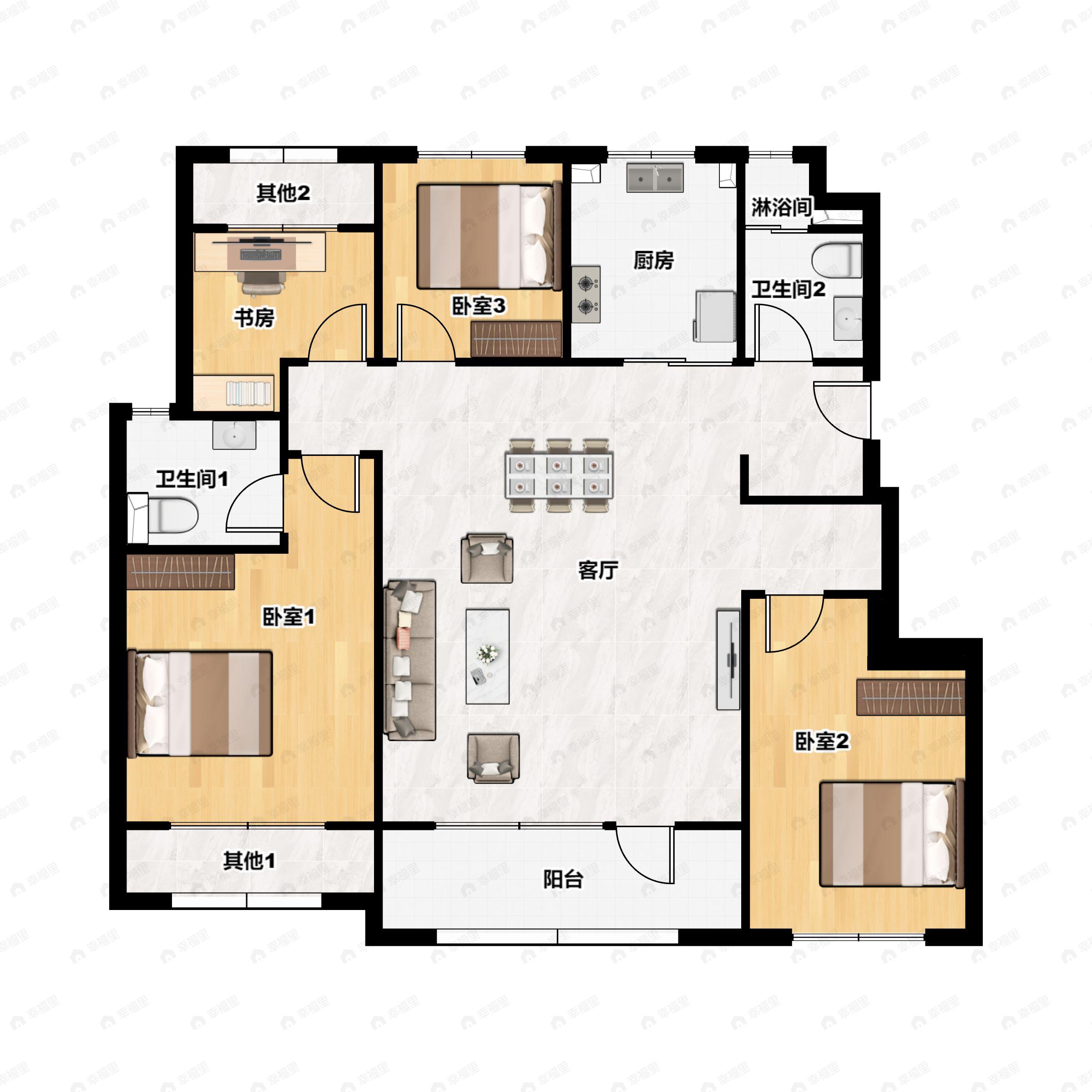 4室2厅2卫建面116平户型图