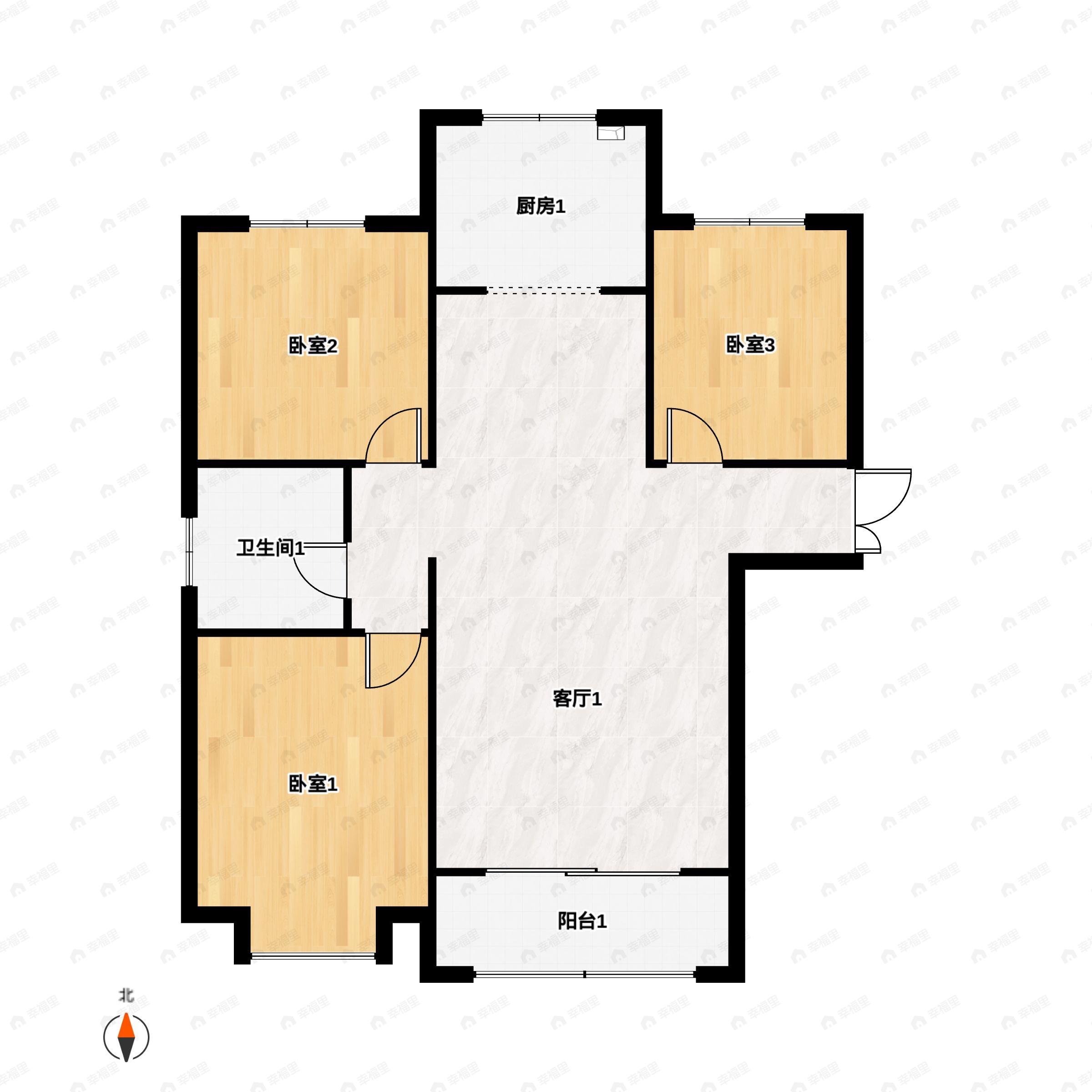 3室2厅1卫建面122平南|北户型图