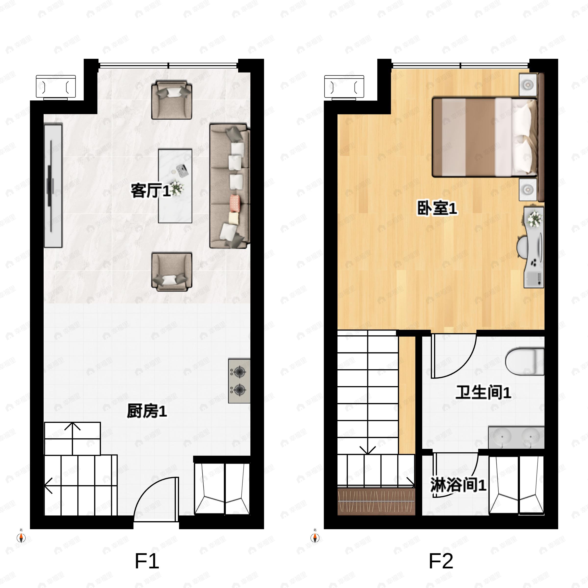 1室2厅1卫建面26平户型图