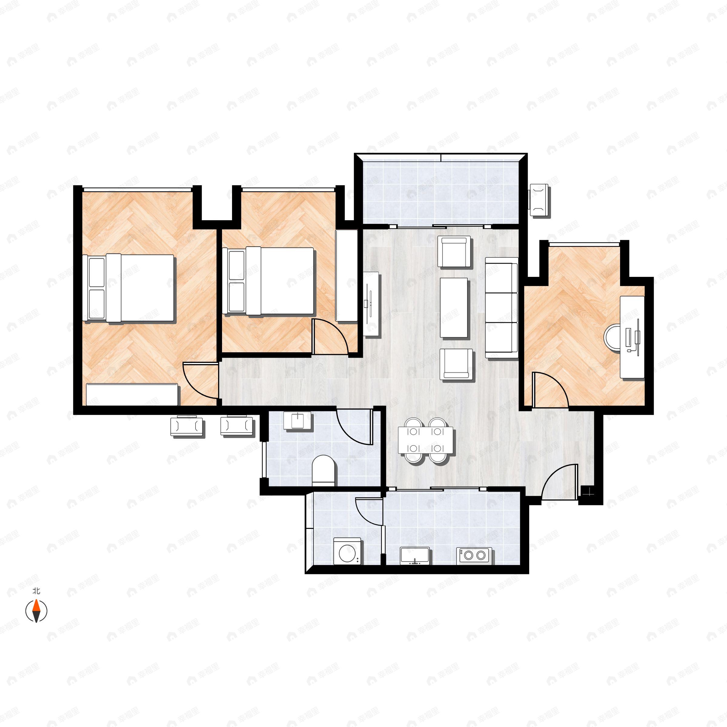 3室2厅1卫建面78平北户型图