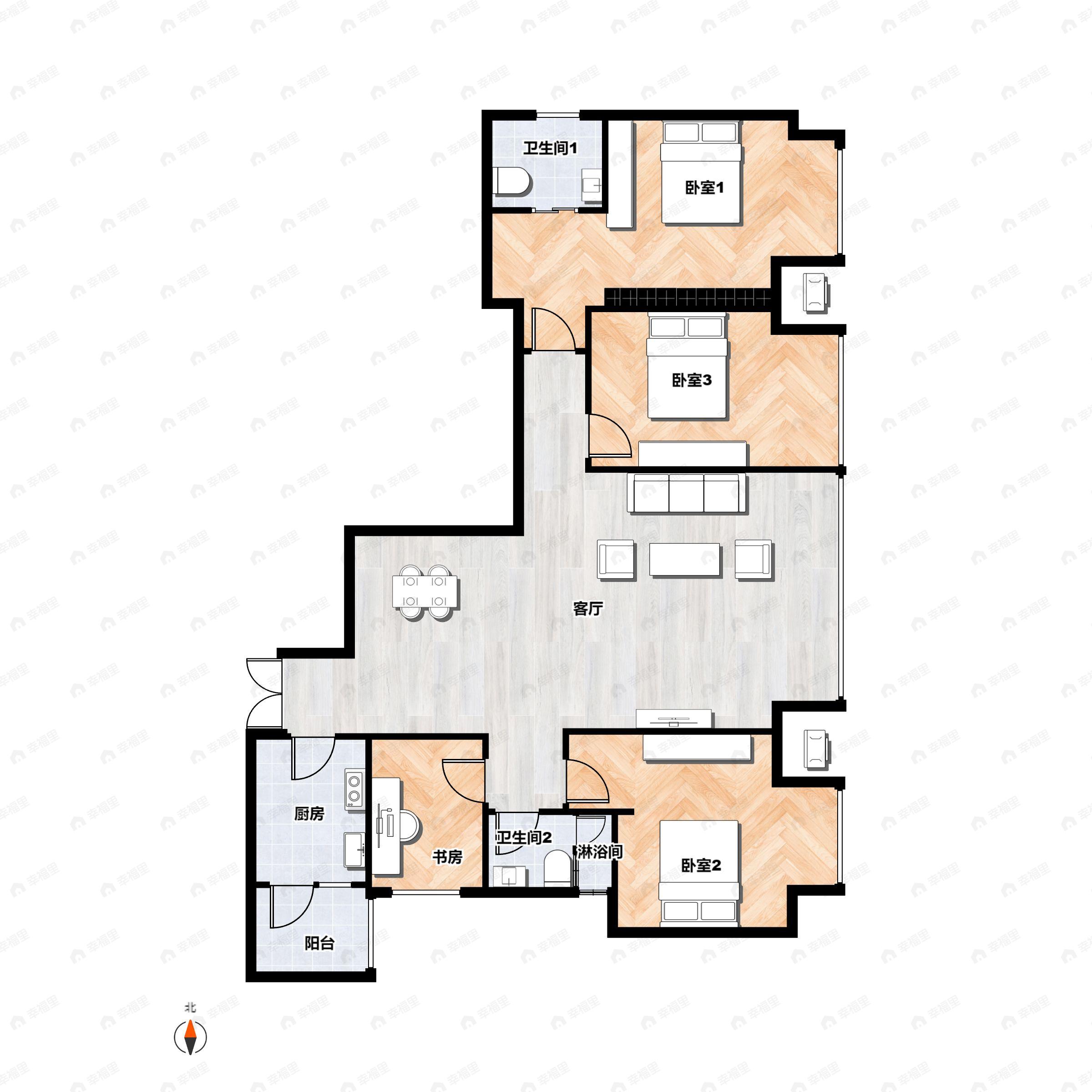 日月光解放碑1号R33室2厅2卫户型图