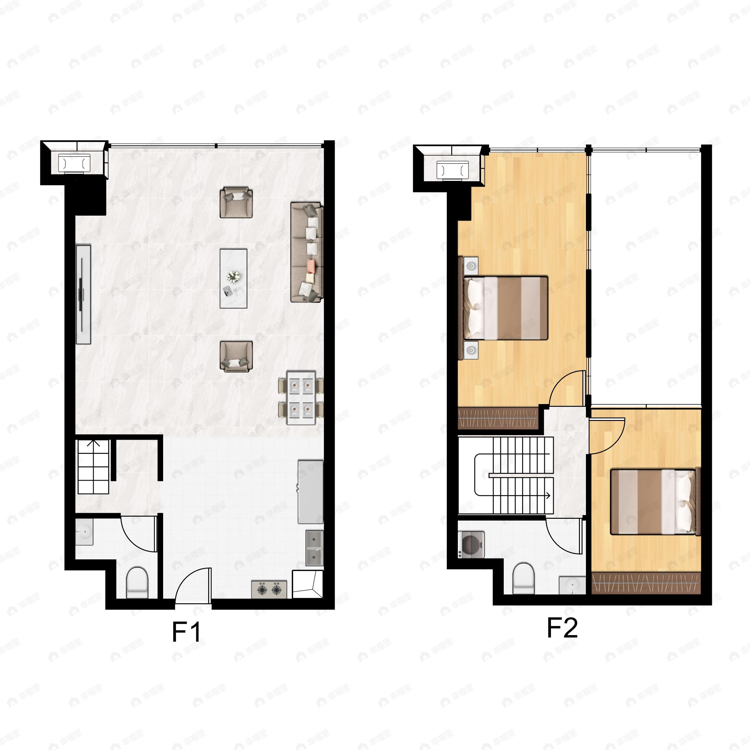 1室2厅2卫建面73m²东北|西北|西|西南|东|东南户型图