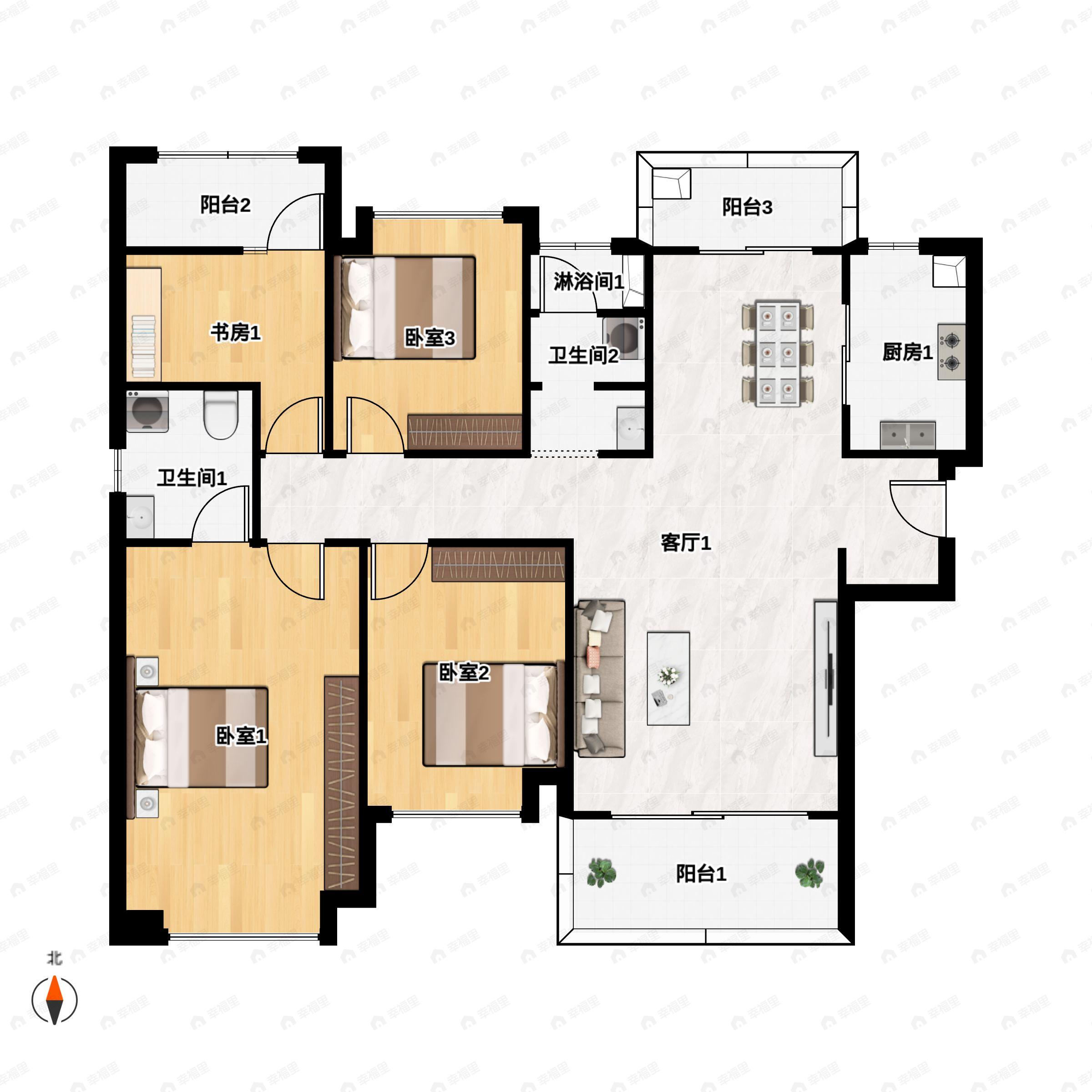 4室2厅2卫建面141平户型图