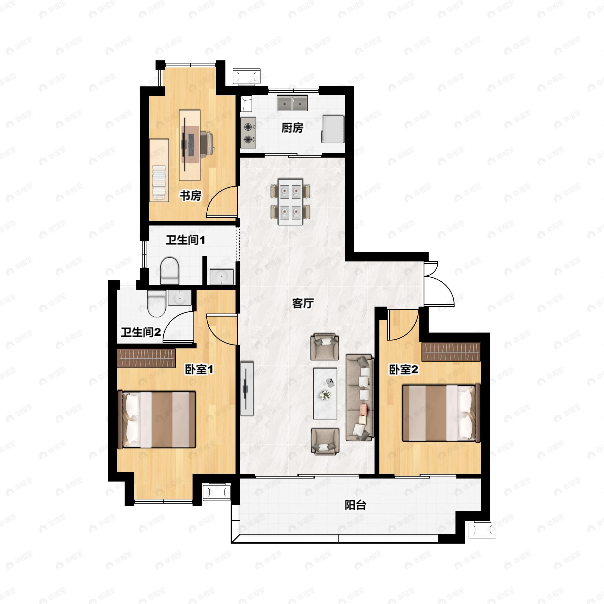 方城花漾美郡3室2厅2卫户型图