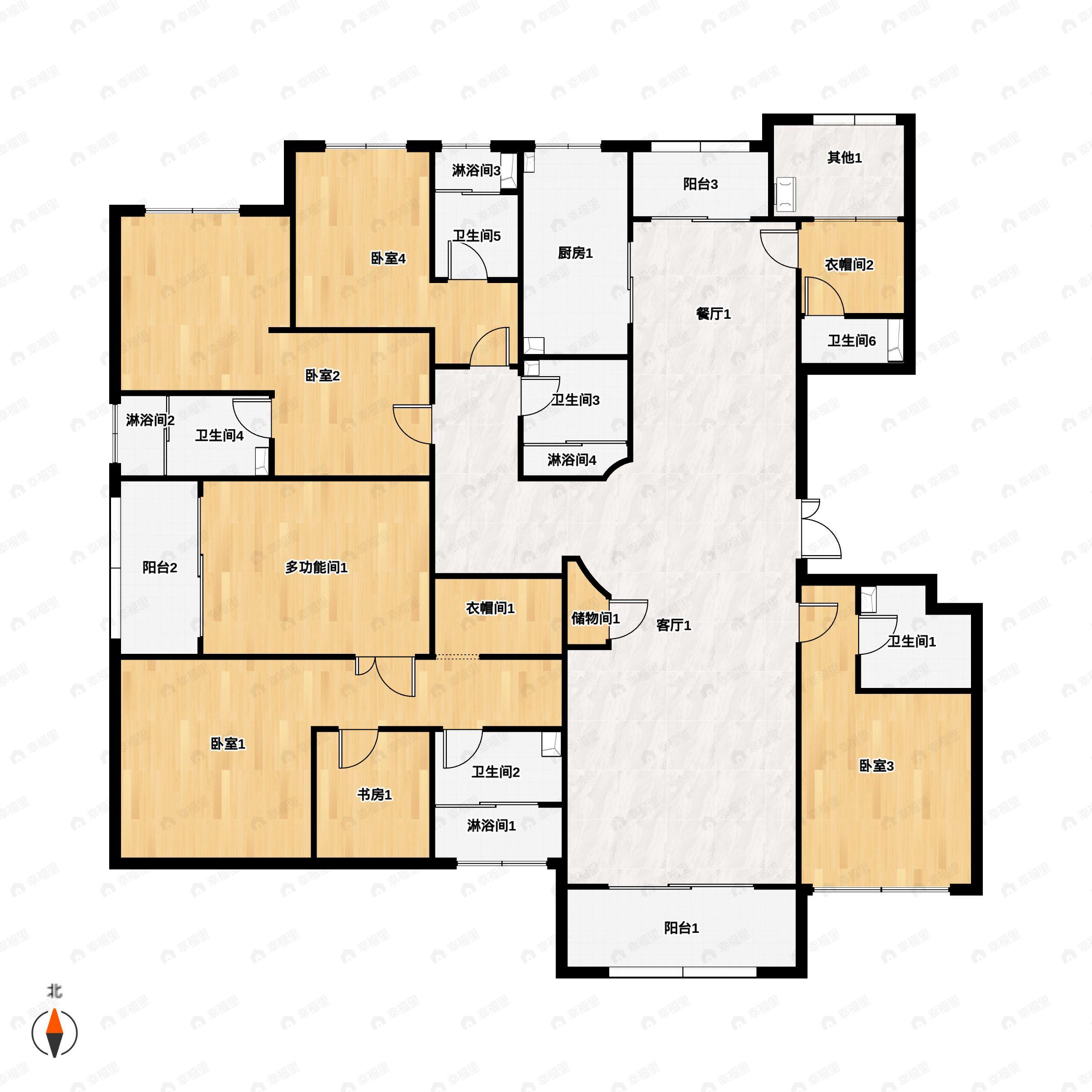 5室3厅6卫建面280平户型图