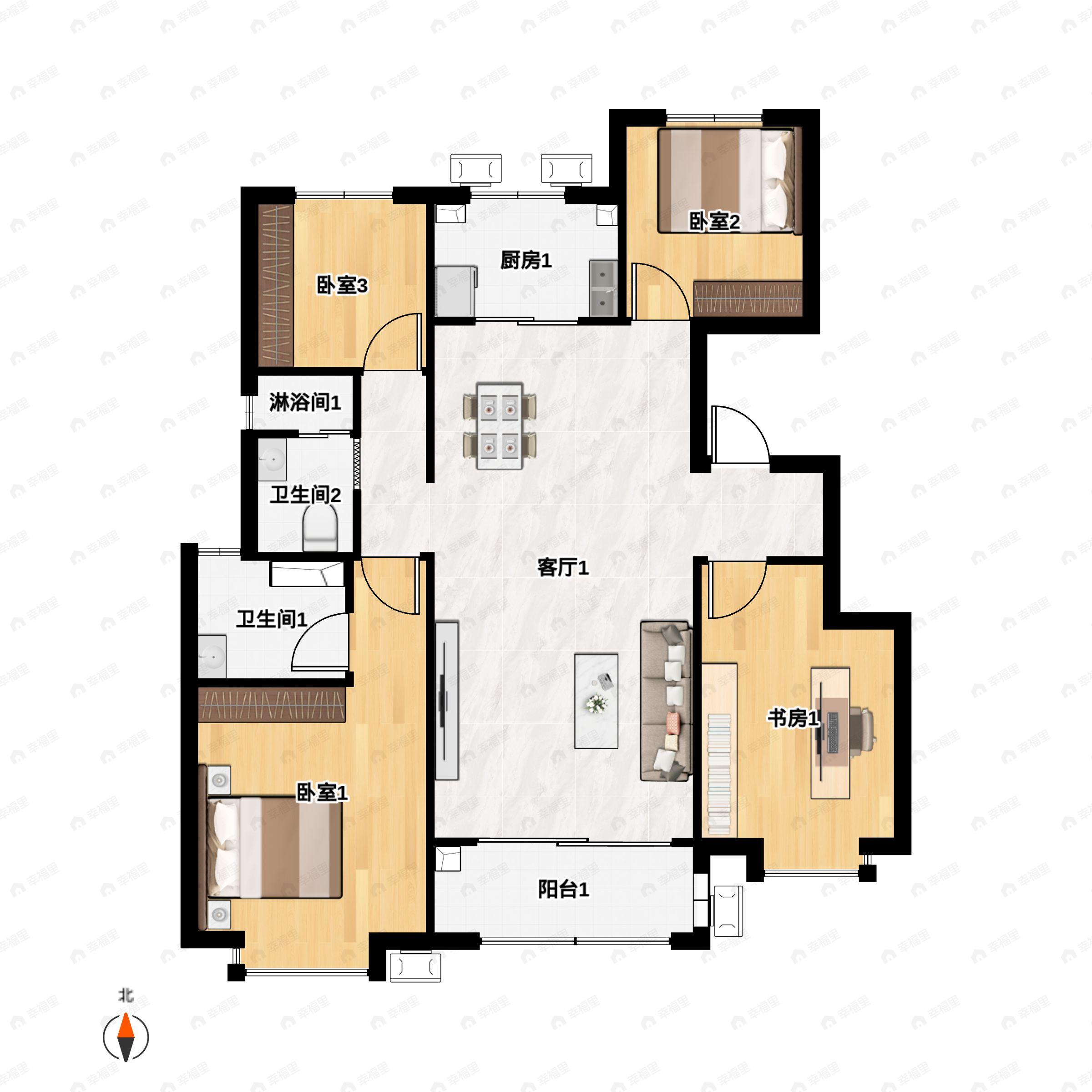 4室2厅2卫建面132平户型图