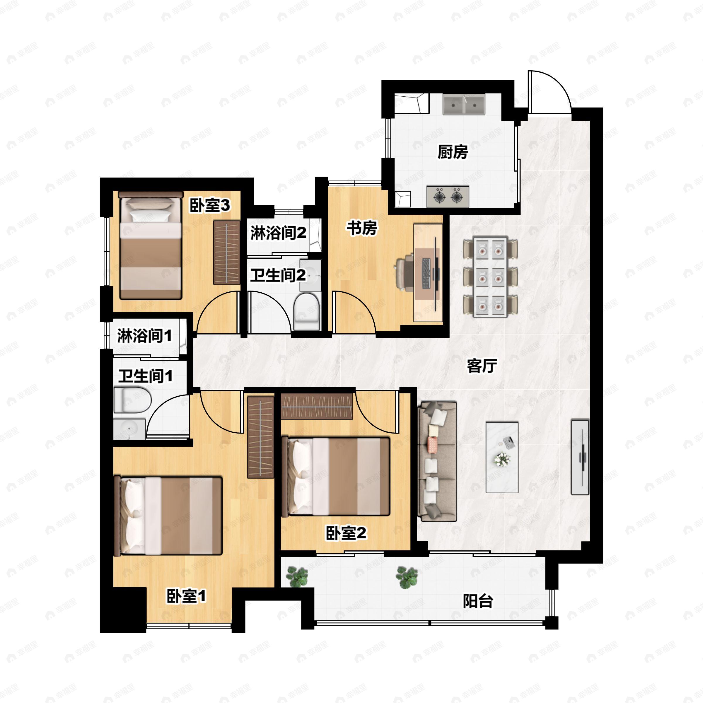 4室2厅2卫建面140平南户型图