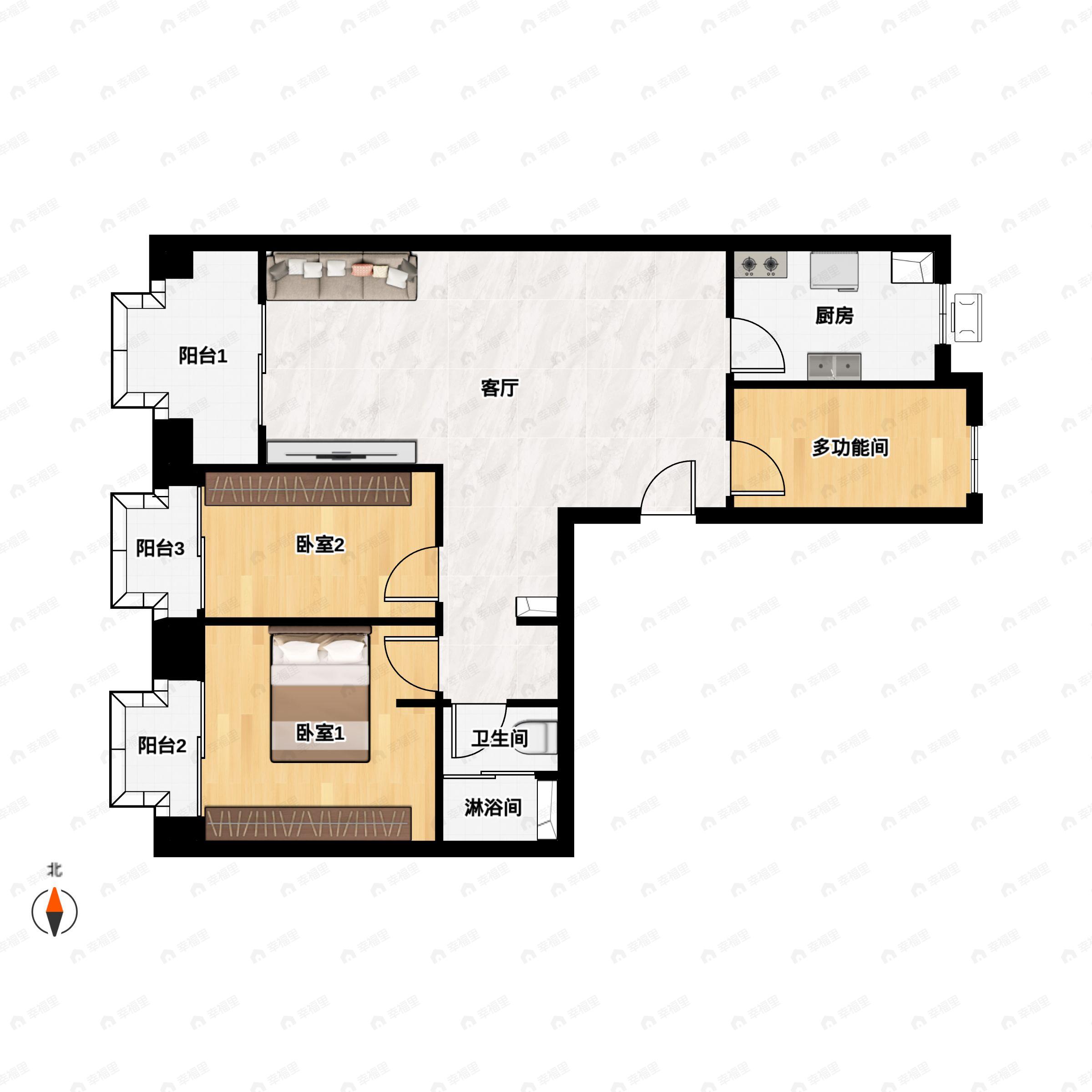 3室2厅1卫建面70平户型图