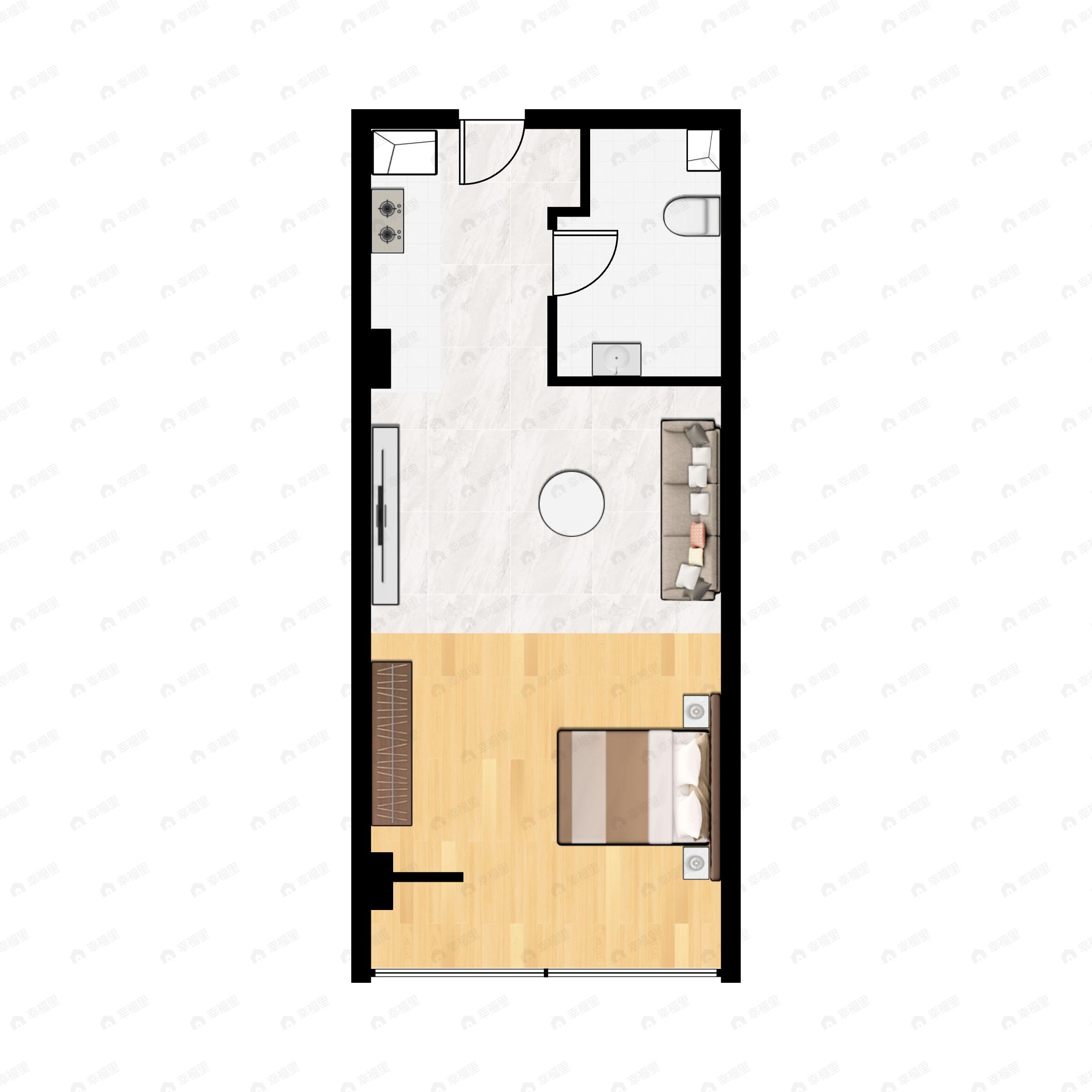 1室1卫建面35m²南户型图