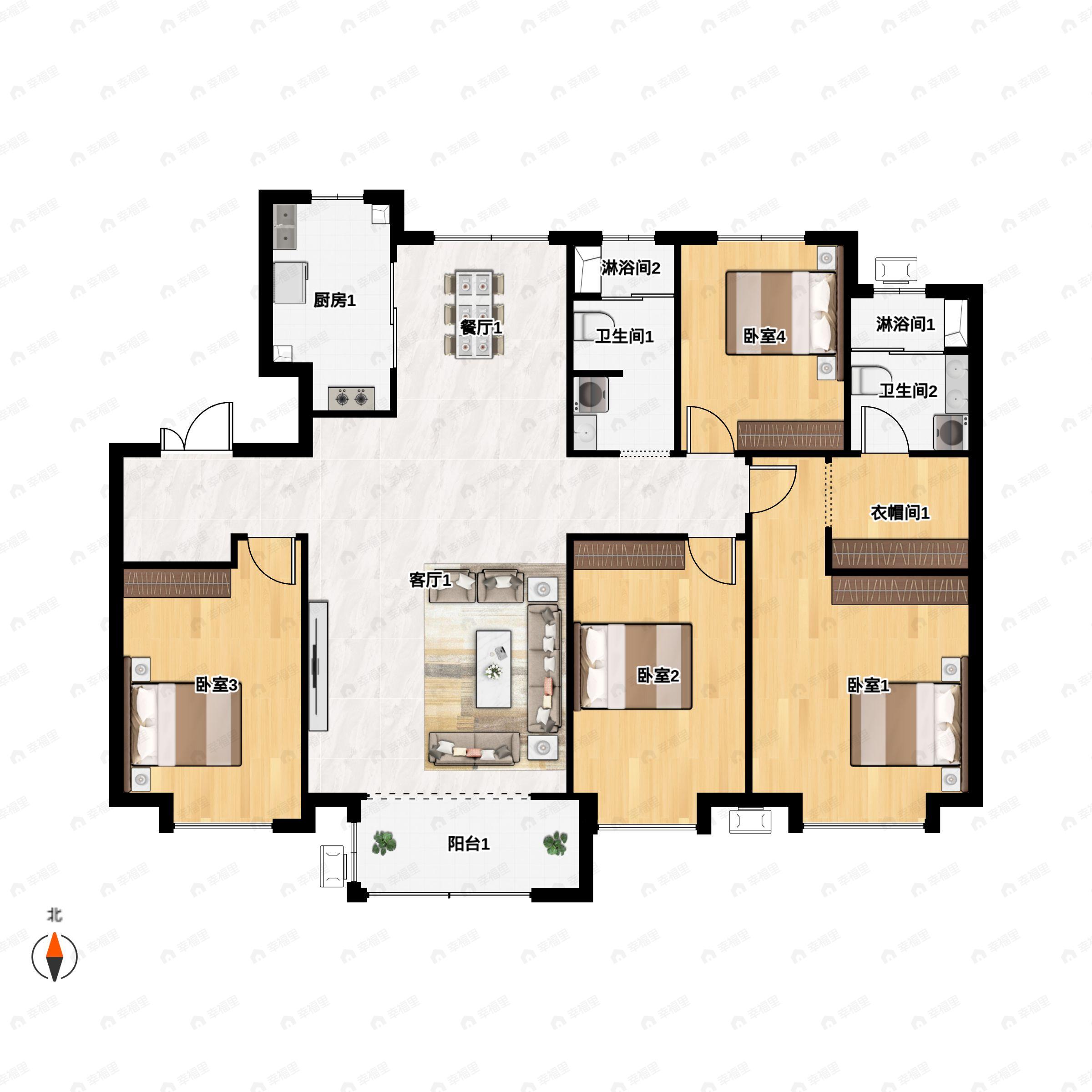 4室2厅2卫建面155平户型图