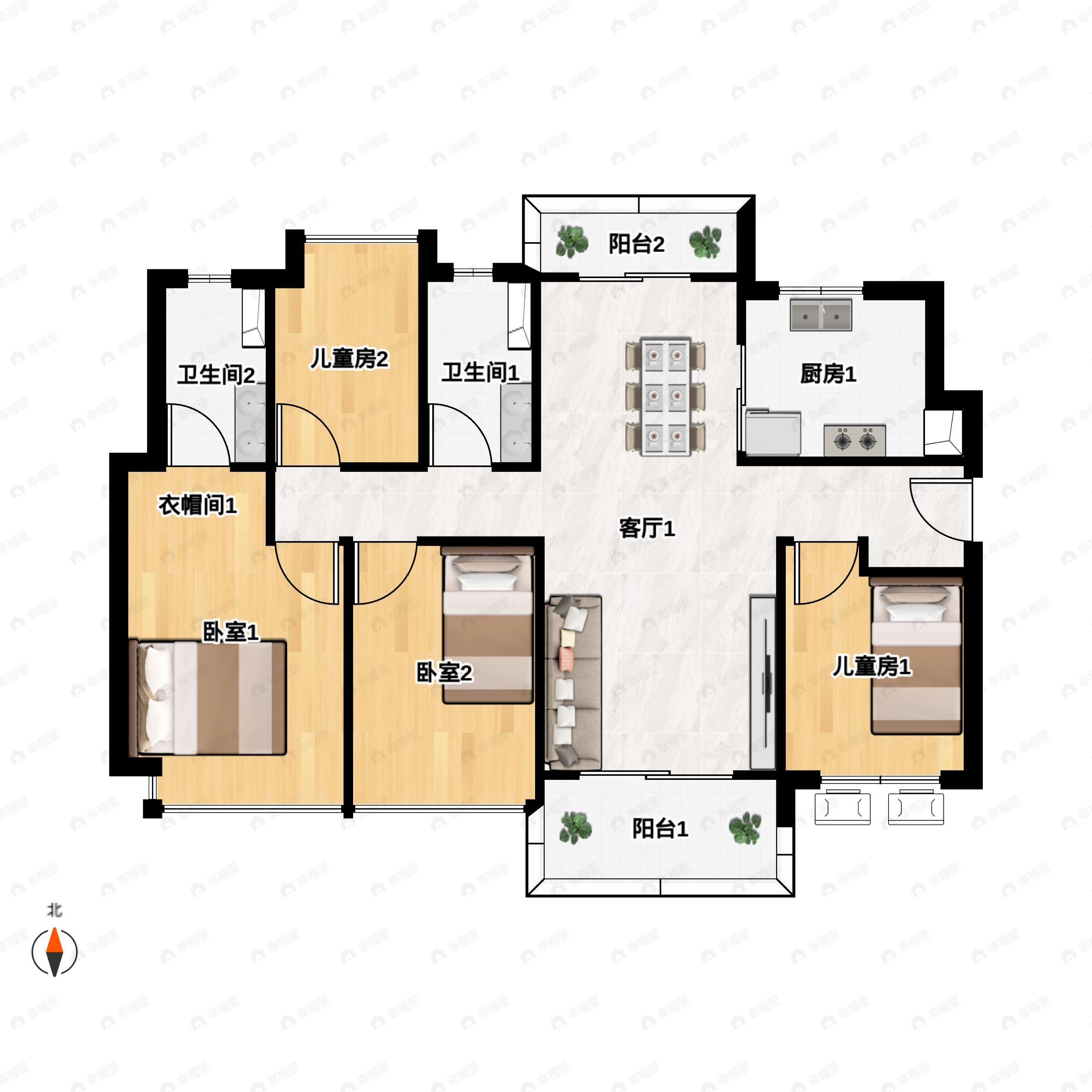 4室2厅2卫建面125平户型图