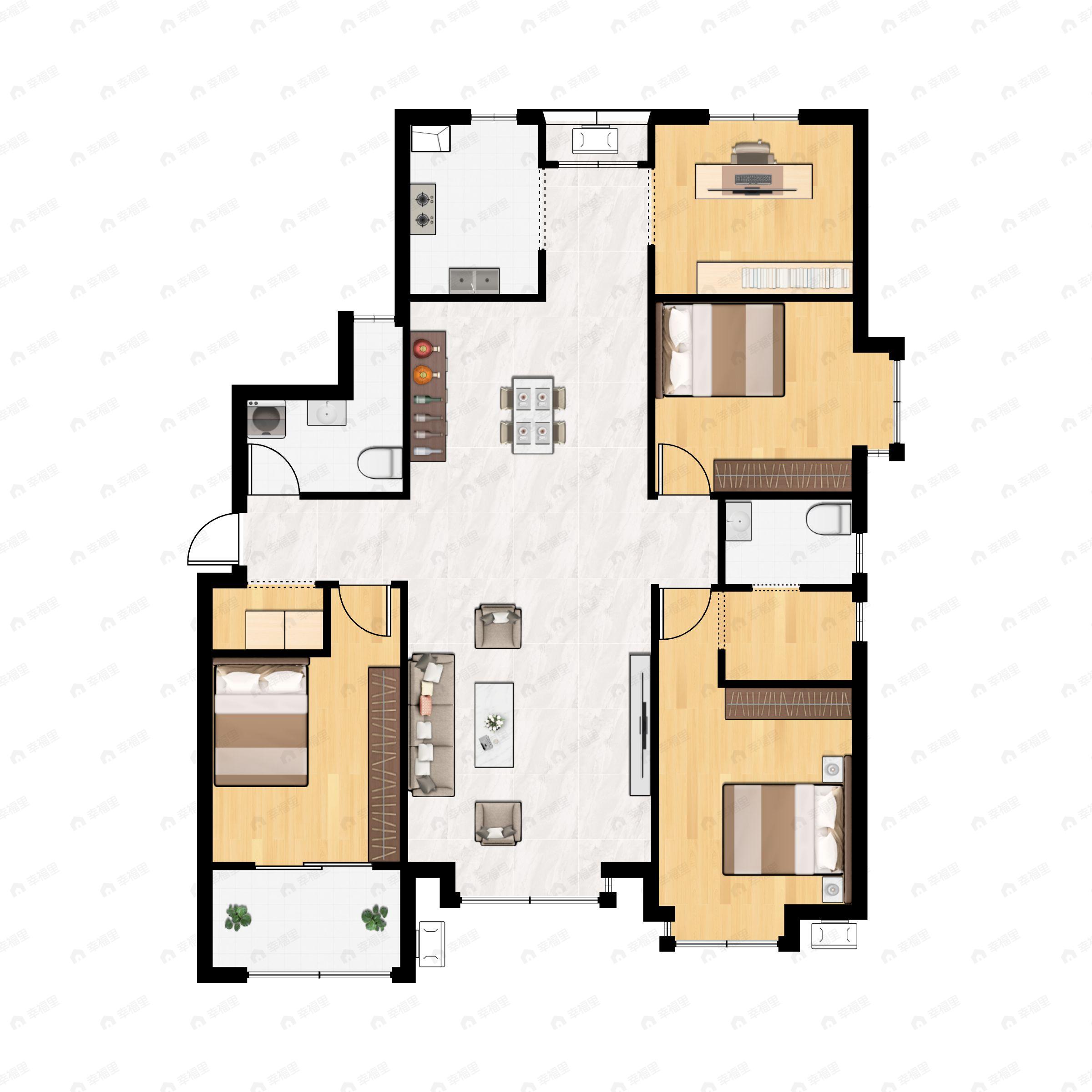 4室2厅2卫建面153平南户型图