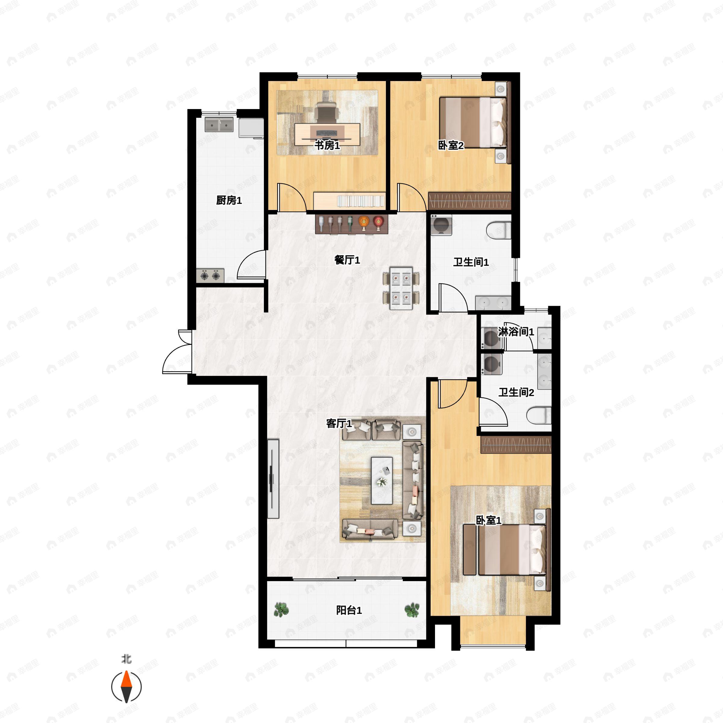 3室2厅2卫建面134平户型图