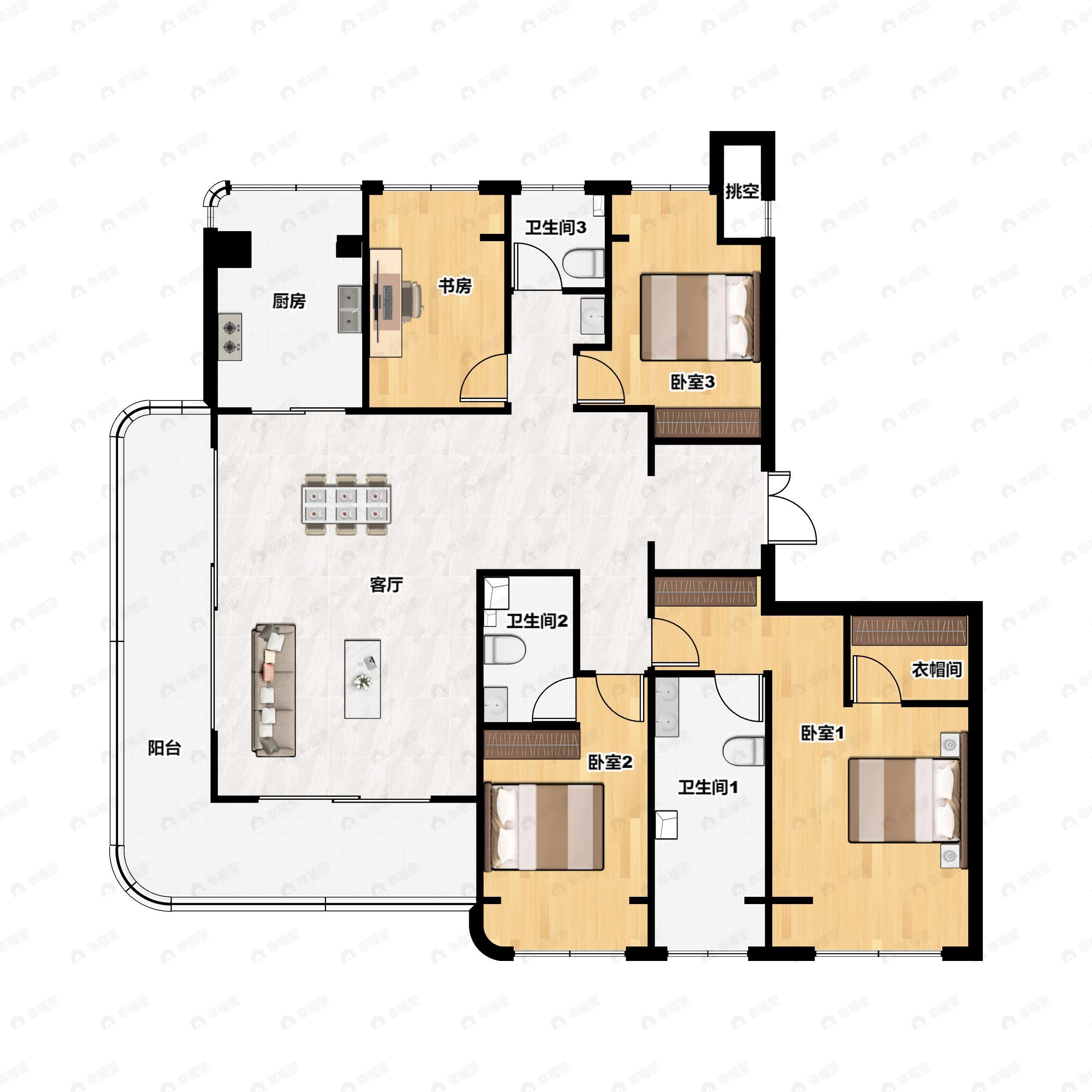 4室2厅3卫建面188平户型图