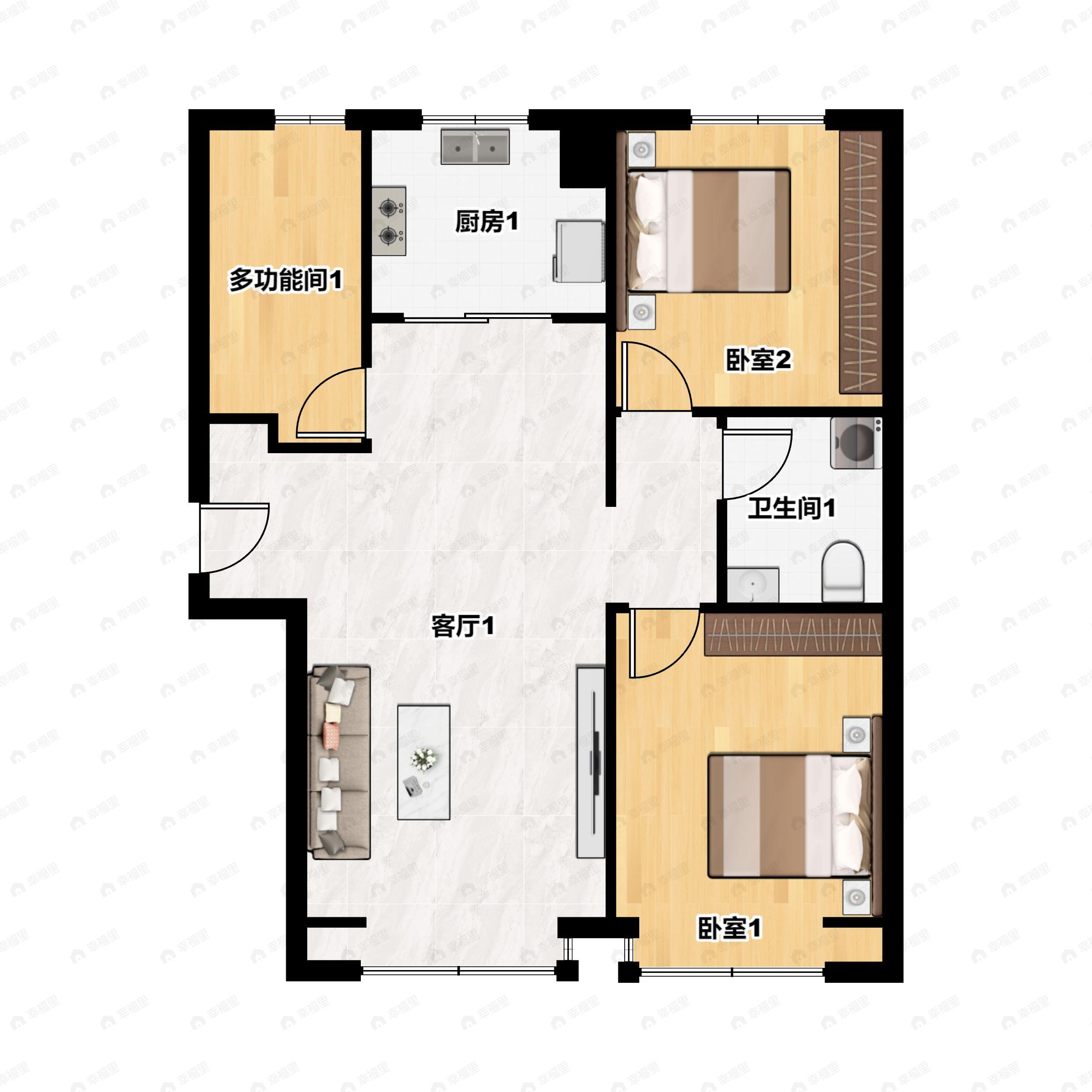 京投发展北熙区2室2厅1卫户型图