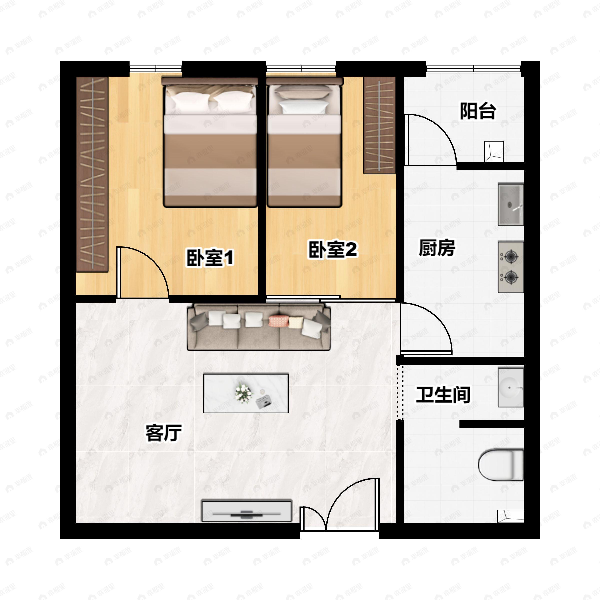 2室1厅1卫建面59平户型图