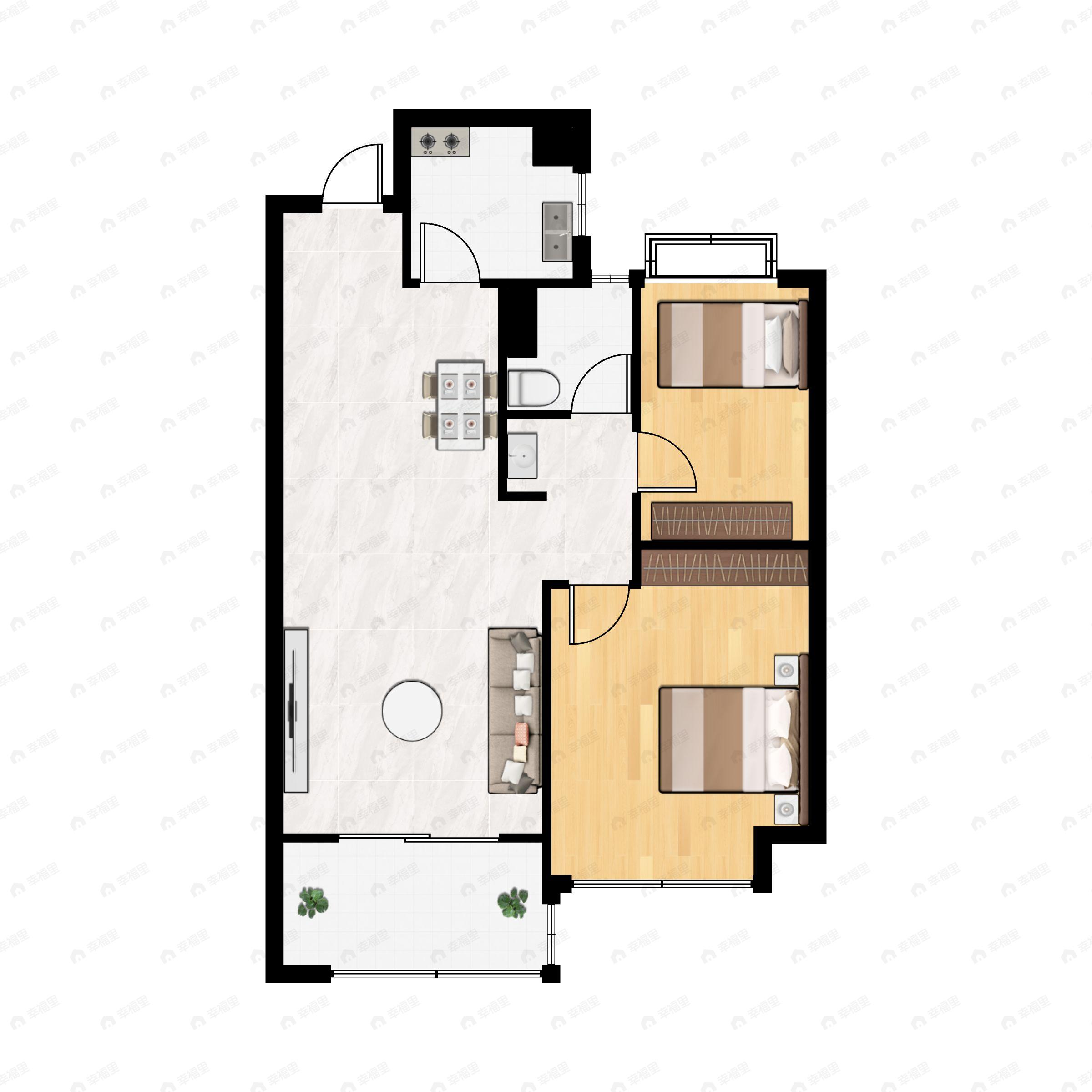 2室2厅1卫建面79m²南户型图