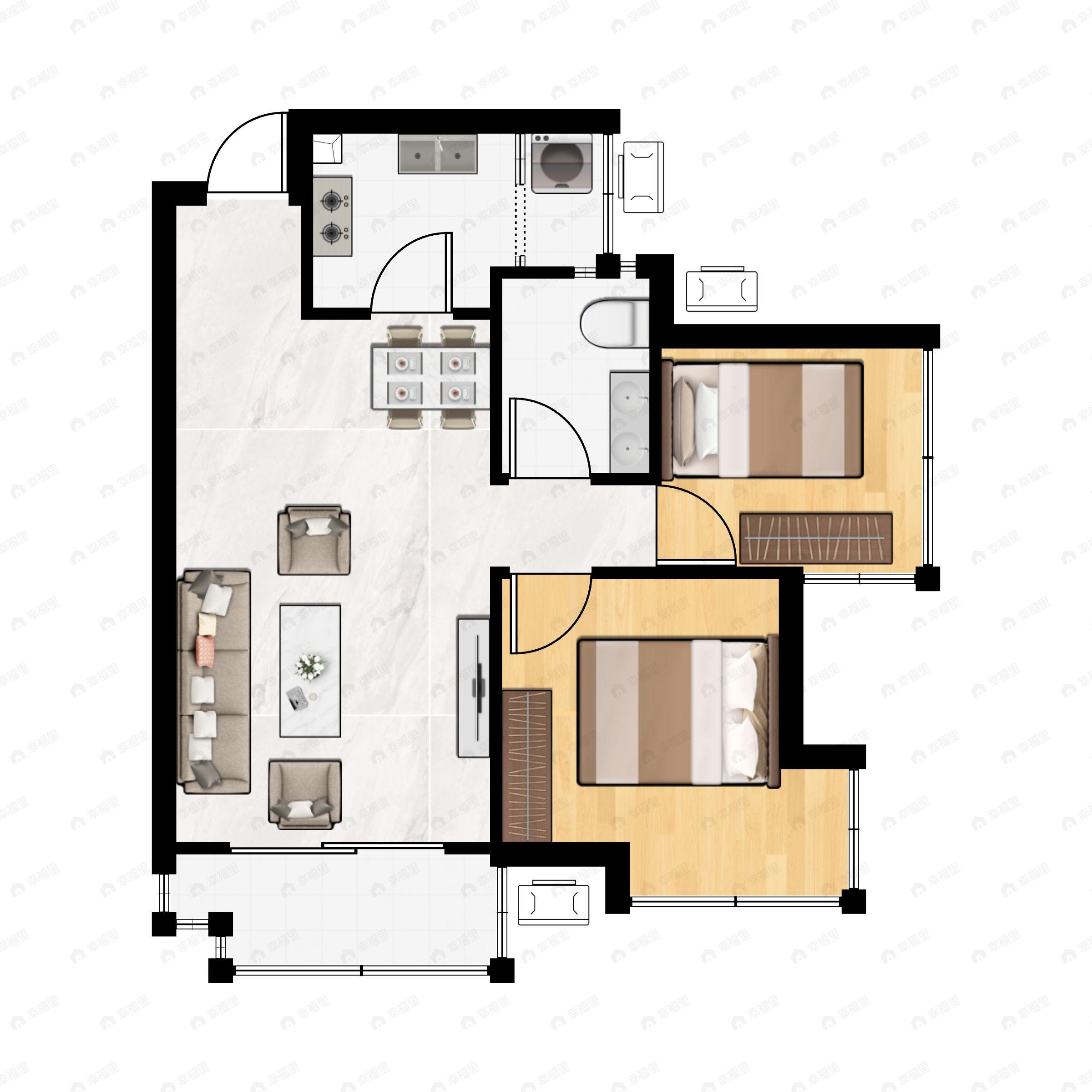2室2厅1卫建面77平户型图