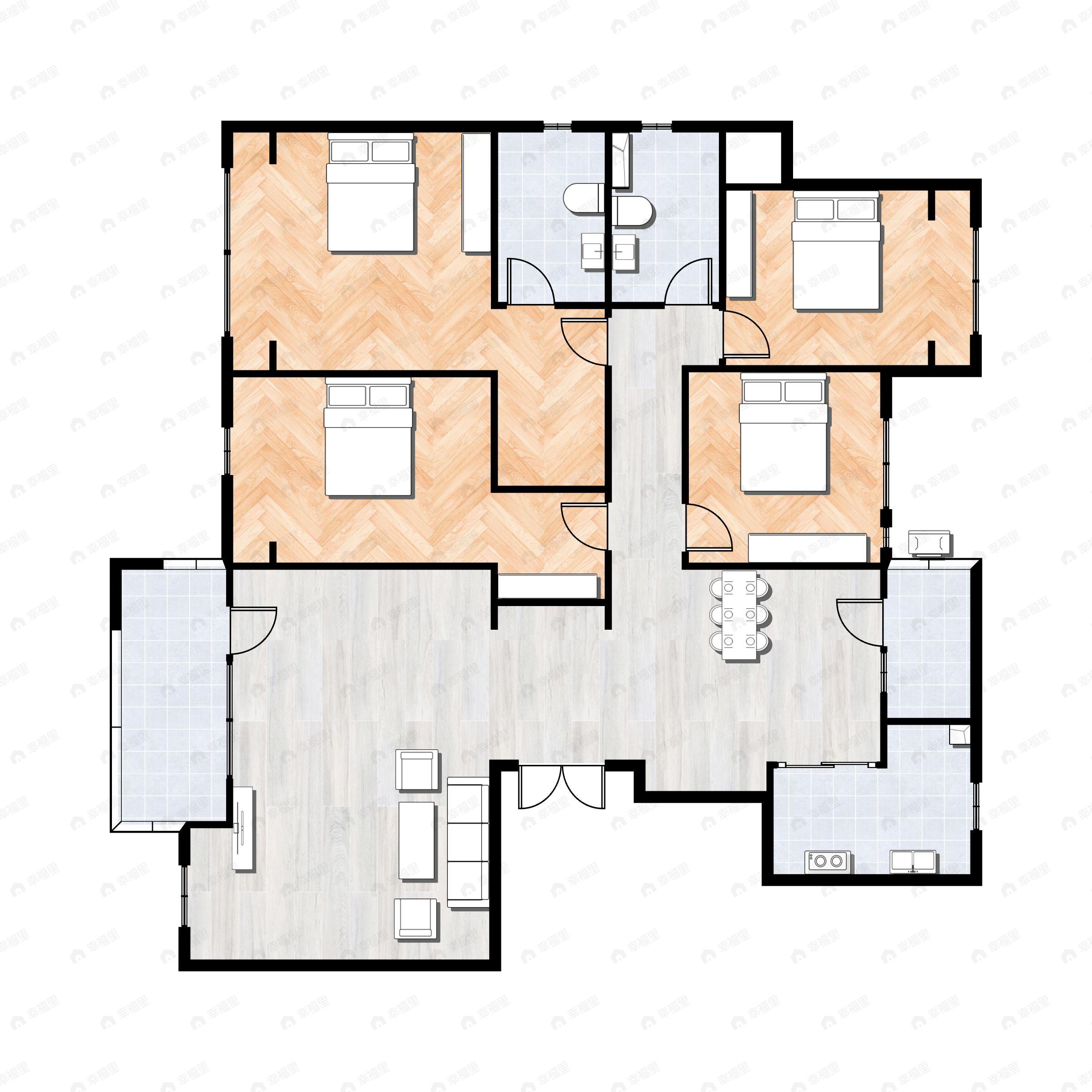 4室2厅2卫建面148平南|北户型图