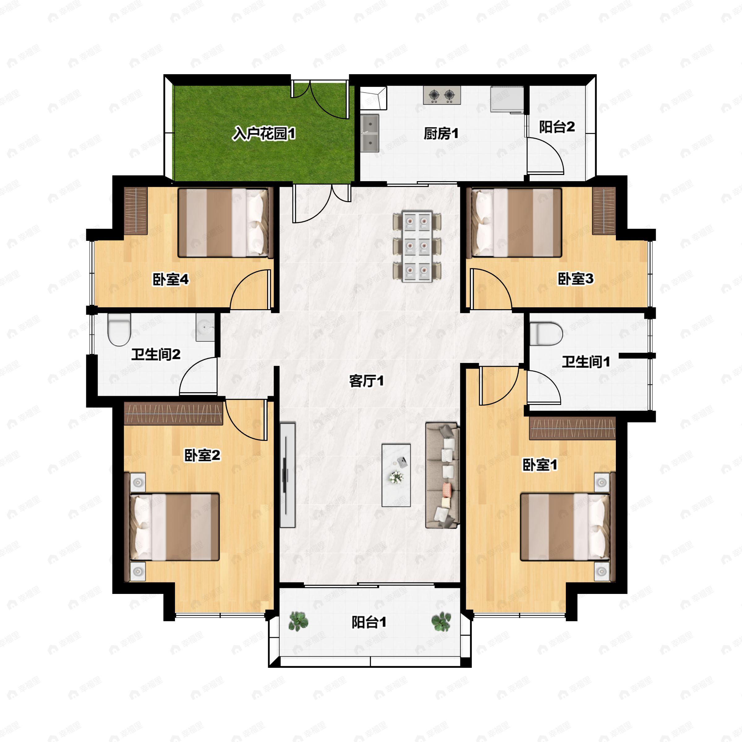 4室2厅2卫建面139平南户型图