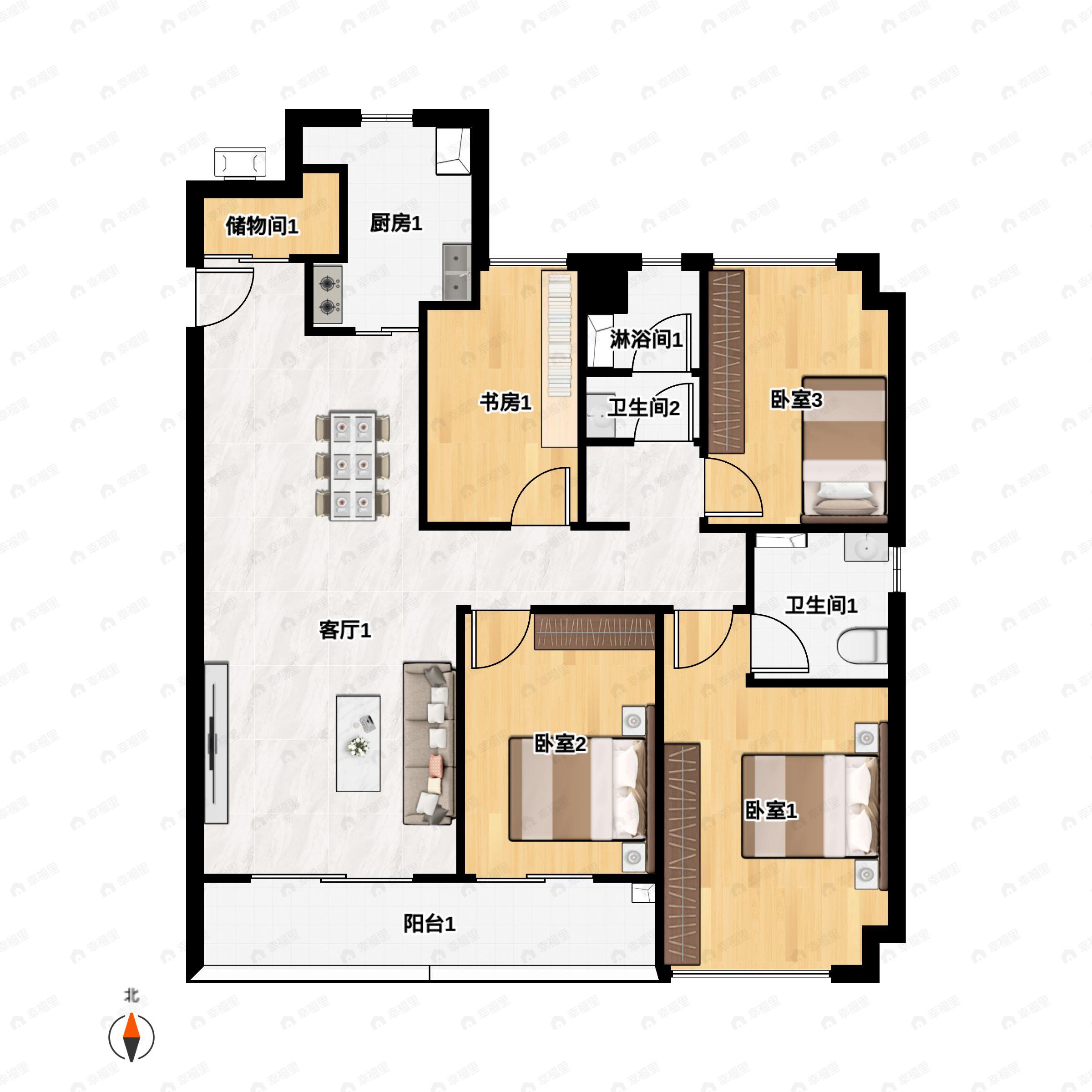 4室2厅2卫建面126平户型图