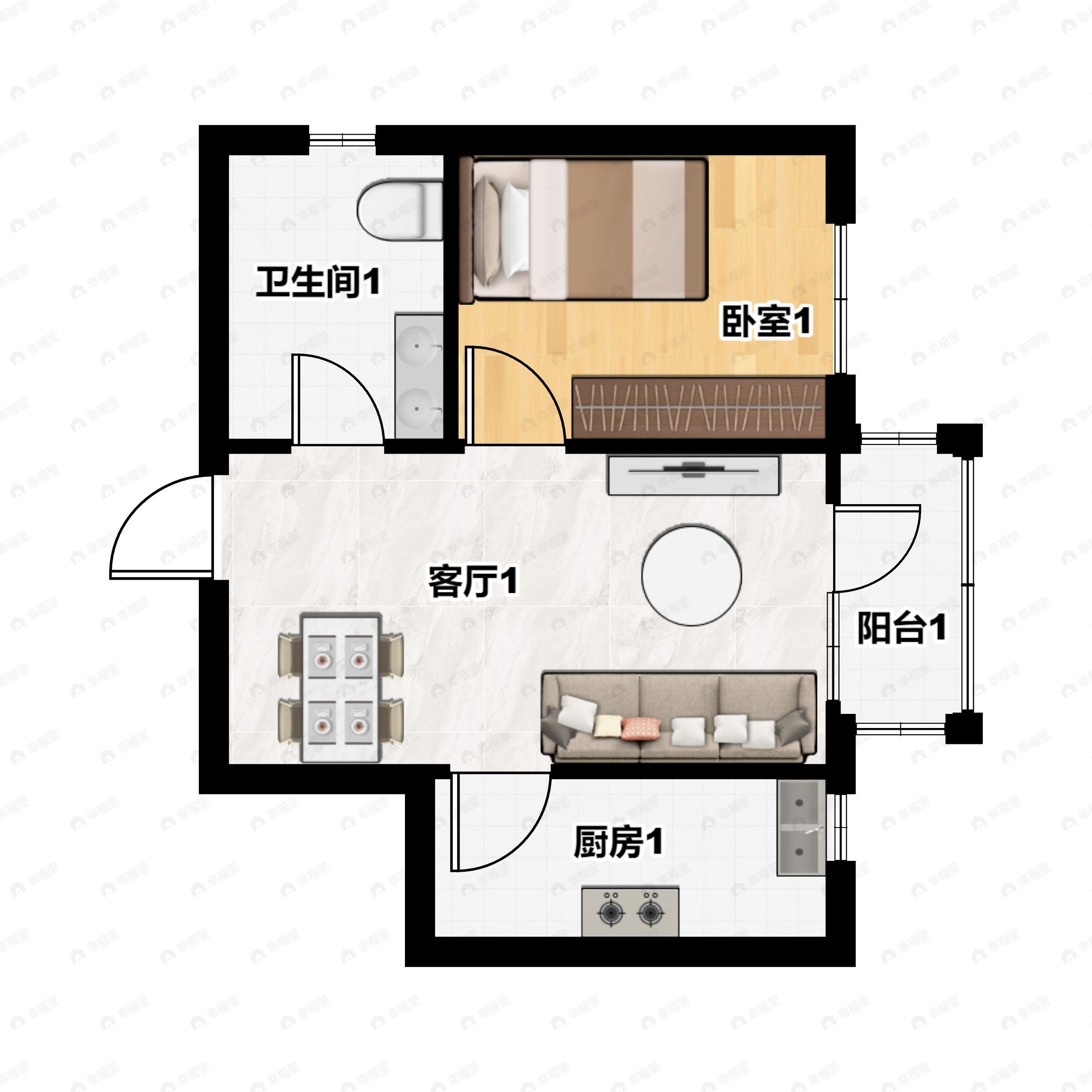 中国城乡逅海1室2厅1卫户型图