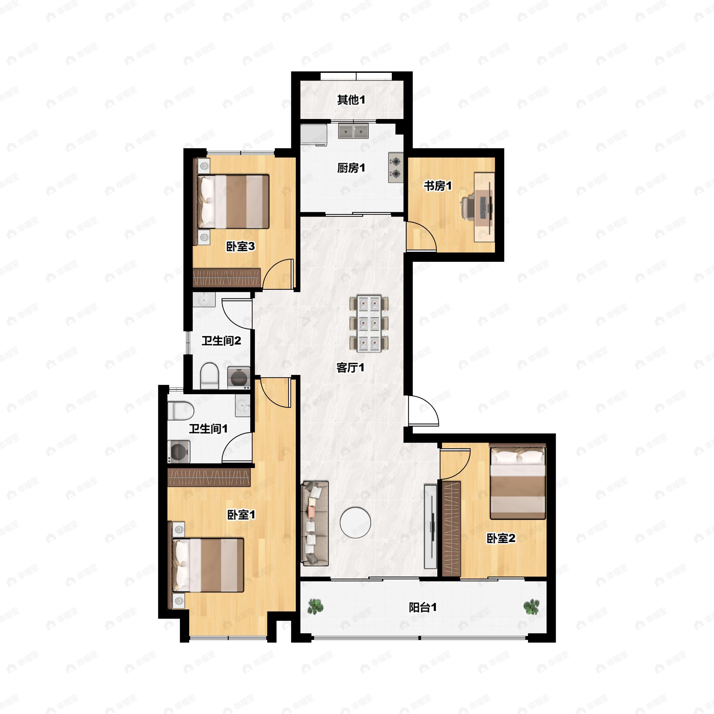 4室2厅2卫建面130平南户型图